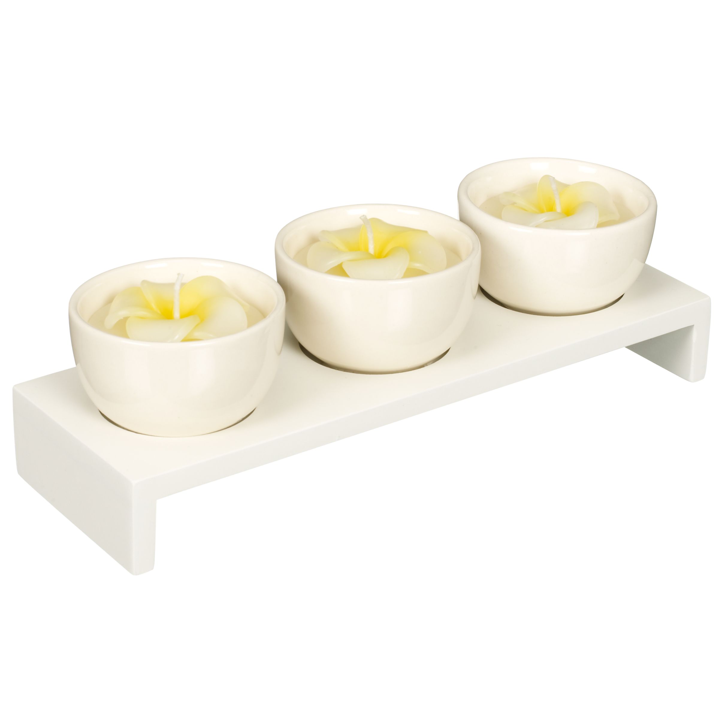 Flower Candles in Ceramic Pots, Ivory, Set of 3