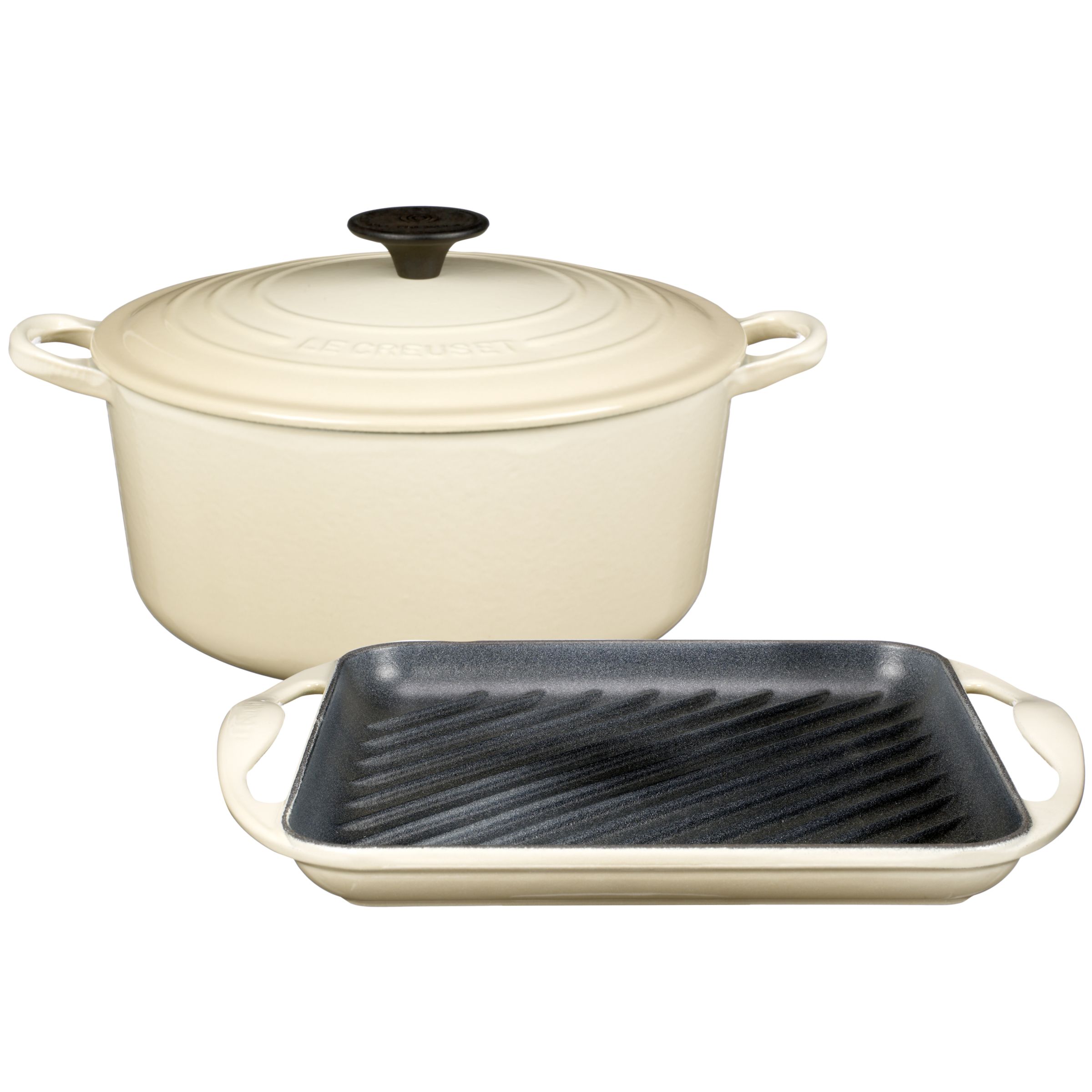 Le Creuset Round Casserole Almond 4 3L with FREE Grill Pan