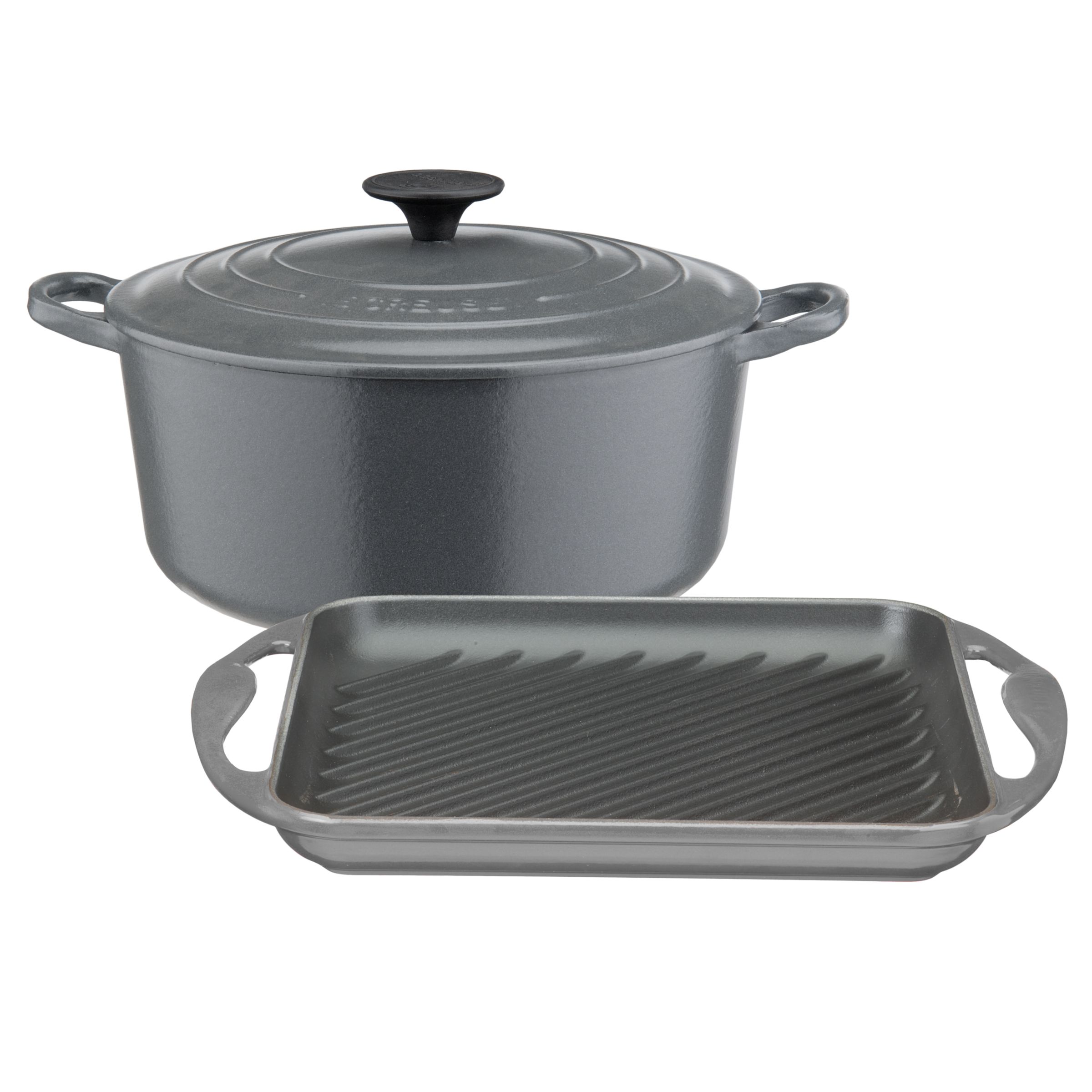 Le Creuset Round Casserole Granite 4 3L with FREE Grill Pan