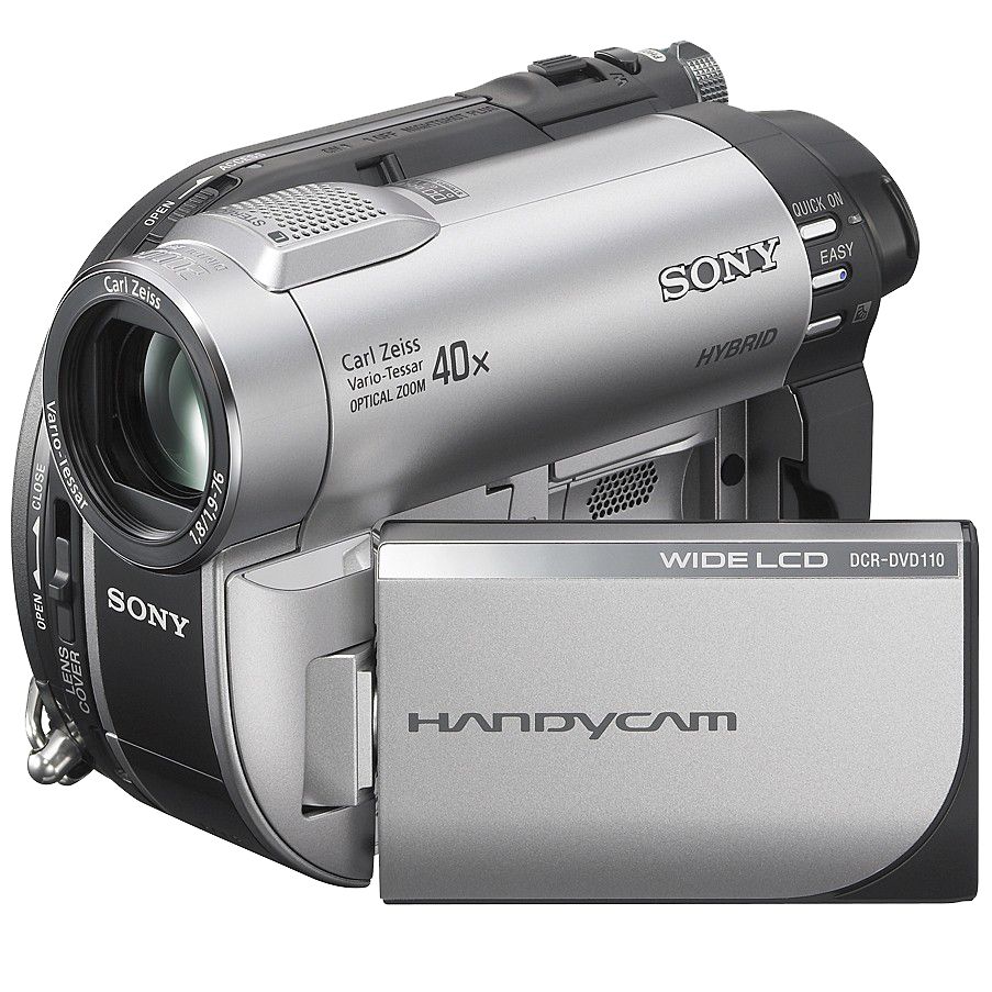 With the Sony DCR-DVD110 Camcorder you can shoot your footage straight to DVD, eject it and pop it instantly in your player in the living room for the whole family to view.The crystal clear optics and 40 x zoom of the Carl Zeiss lens guarantee you’ll get closer to the action, while a clever zoom microphone helps pick up the dialogue of your shooting subjects from afar. There's a large 2.7 inch wide touch panel LCD screen for easy scene selection and Super SteadyShot optical image stabilization to ensure clean, sharp results when you’re shooting handheld. A Face Index and Film Roll Index feature makes for easy browsing and reviewing of your recordings.A quick “on” button ensures a fast start-up from sleep mode so you don’t miss a beat. The Sony DCR-DVD110 can also be used in low light conditions thanks to the Night Shot Plus setting, and you can edit your footage easily if desired via the USB output when connected to a compatible PC (cable sold separately). Due to the hybrid capability of the Sony DCR-DVD110 you can also record 5 hours of video to Memory Stick (sold separately).