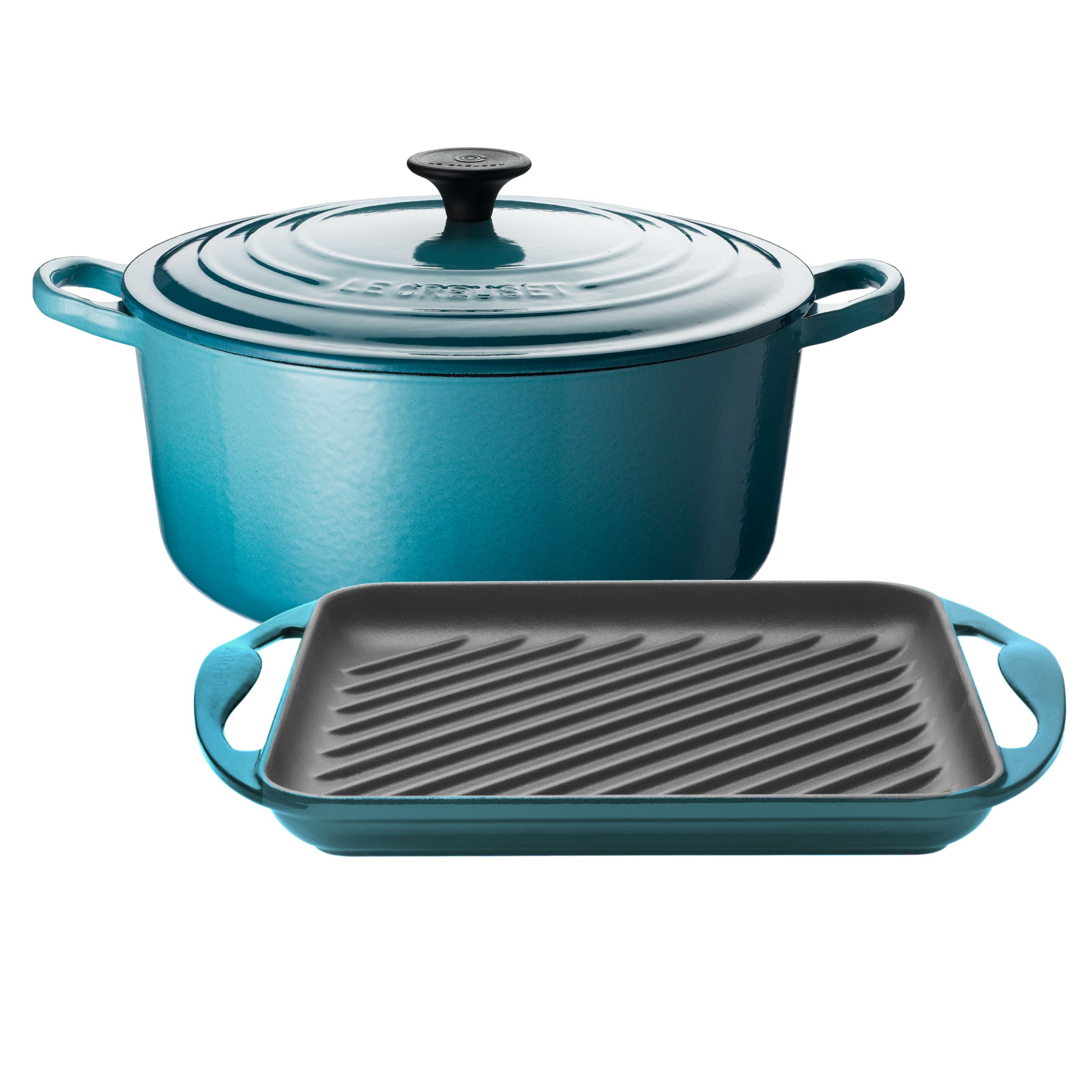 Le Creuset Round Casserole Teal 4 3L with FREE Grill Pan