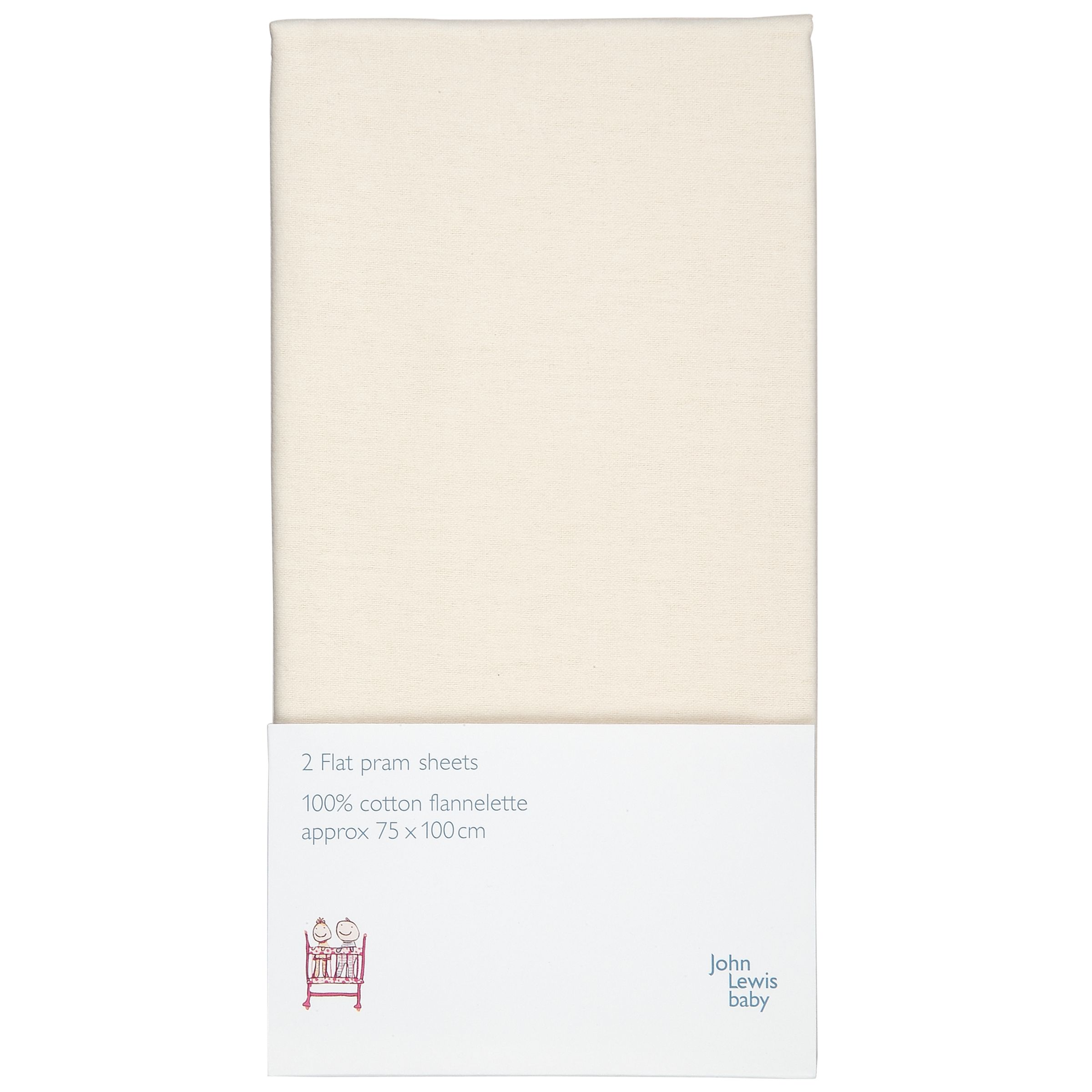 John Lewis Flannelette Flat Pram Sheet Pack of 2 Cream