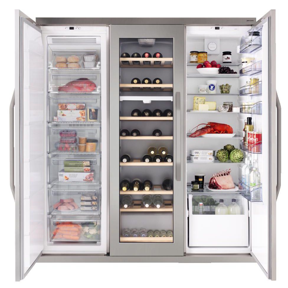 John Lewis Side by Side JLFFW1552 Wine Cooler Triple Fridge Freezer, Stainless Steel at John Lewis