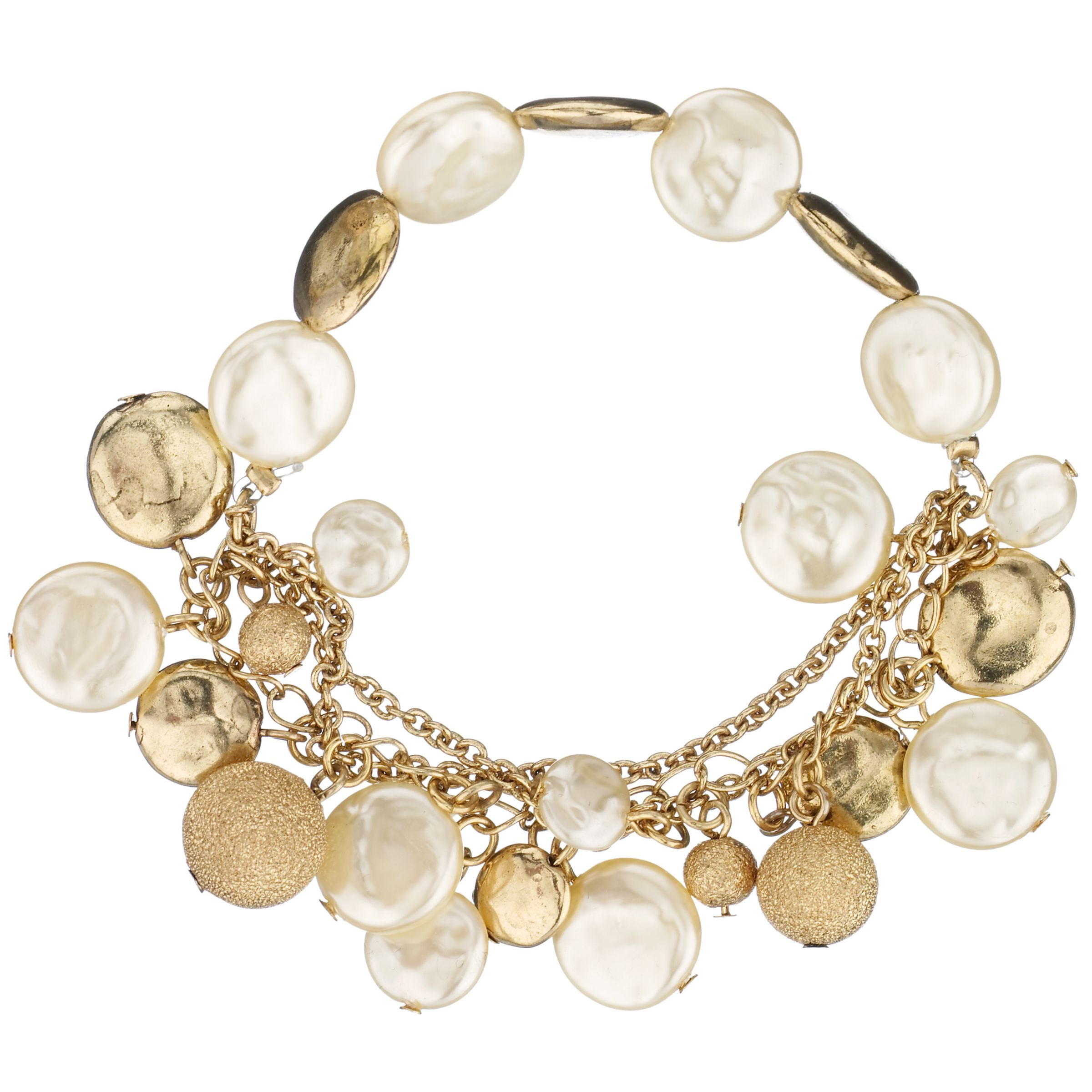 1928 Crystal, Simulated Pearl & Coins Charm Bracelet