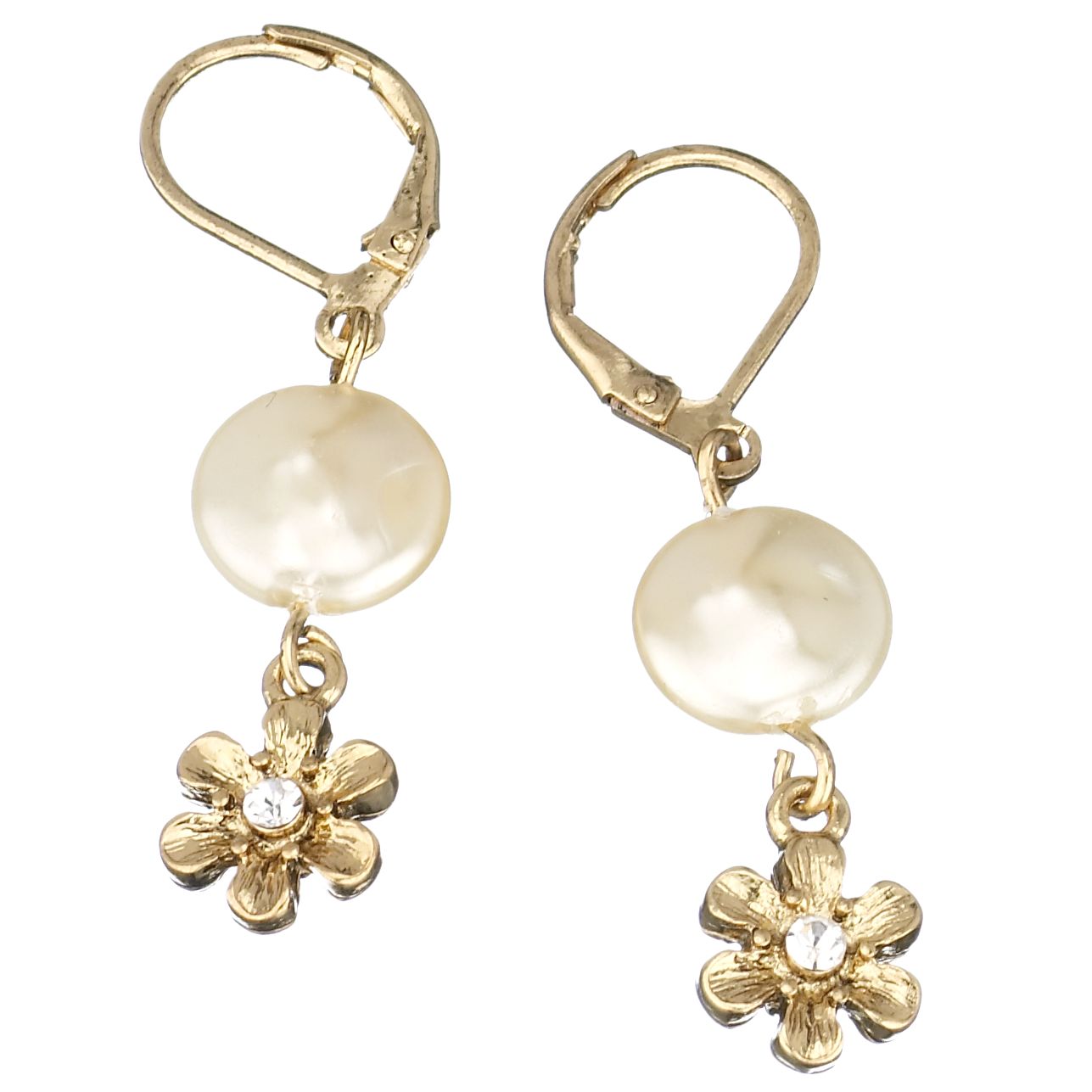 1928 Simulated Pearl amp Flower Charm Earrings