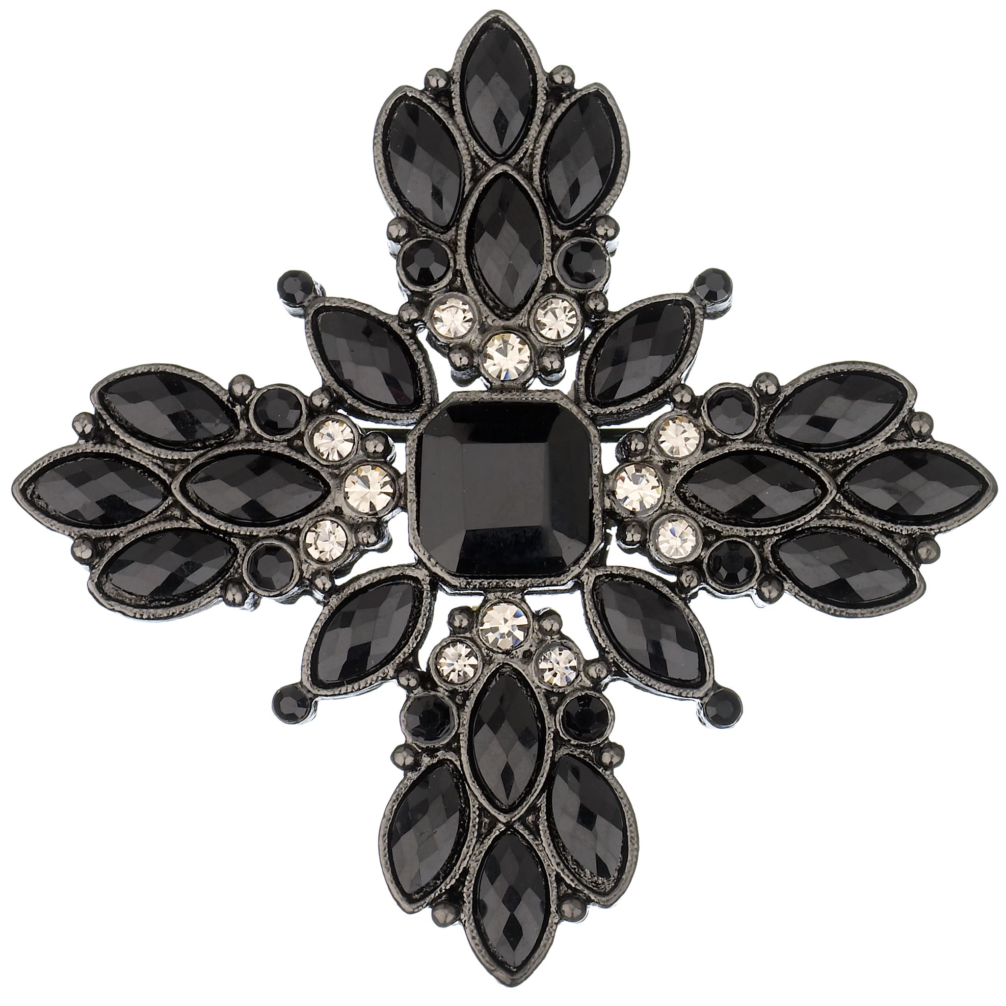 1928 Jet Plated amp Black Diamond Crystal Cross Brooch