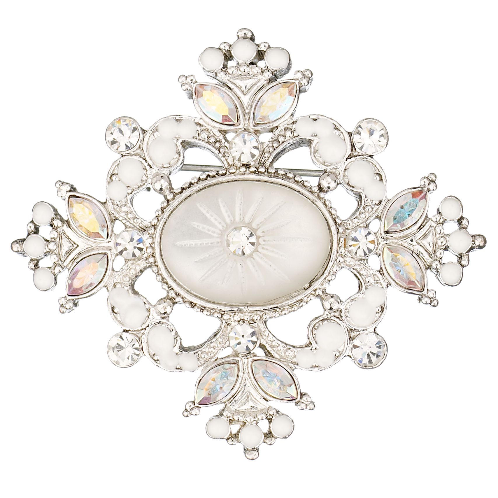 1928 Silver Plated amp White AB Crystal Brooch