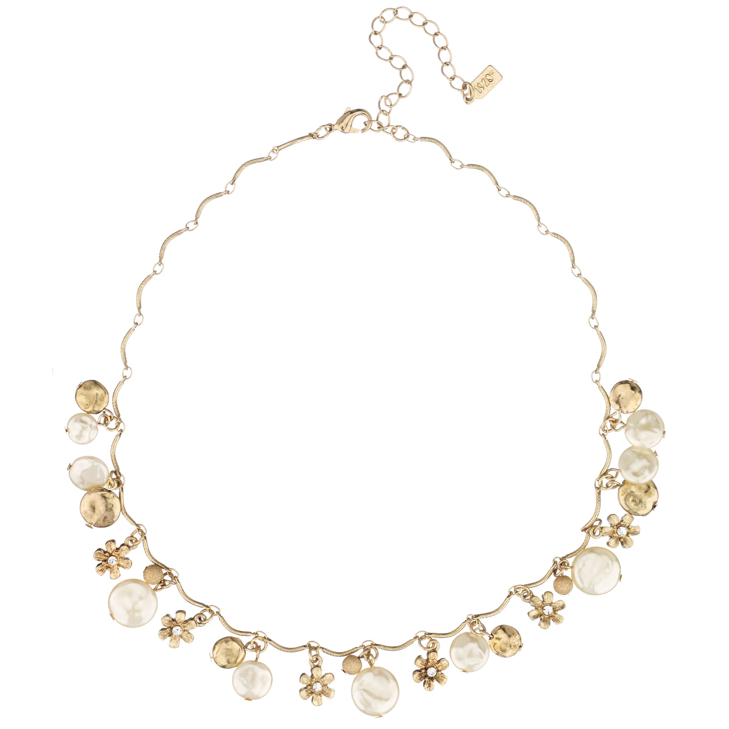 1928 Simulated Pearls Gold Coins amp Flowers Necklace