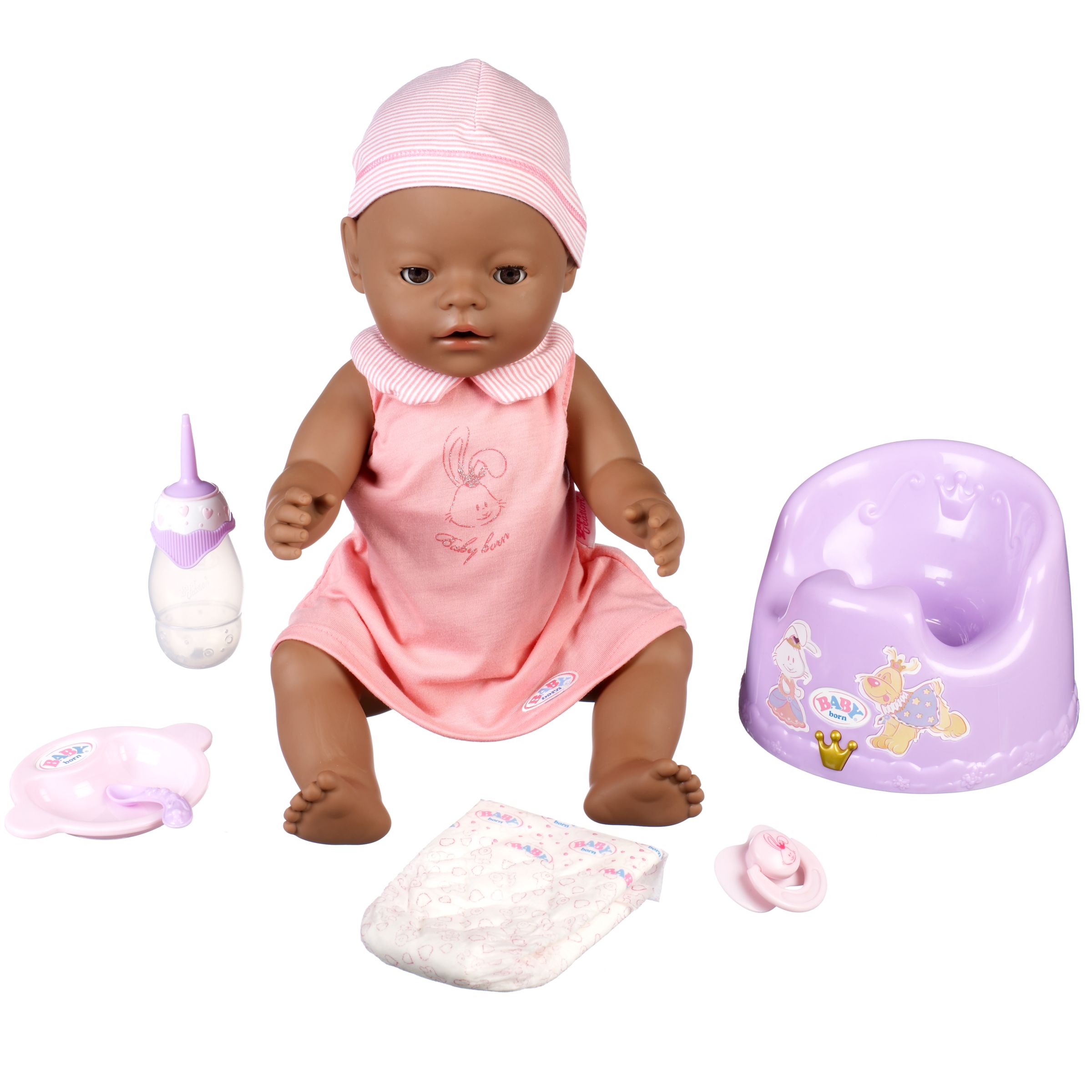 Zapf BABY born Girl Doll with Magic Potty - Ethnic