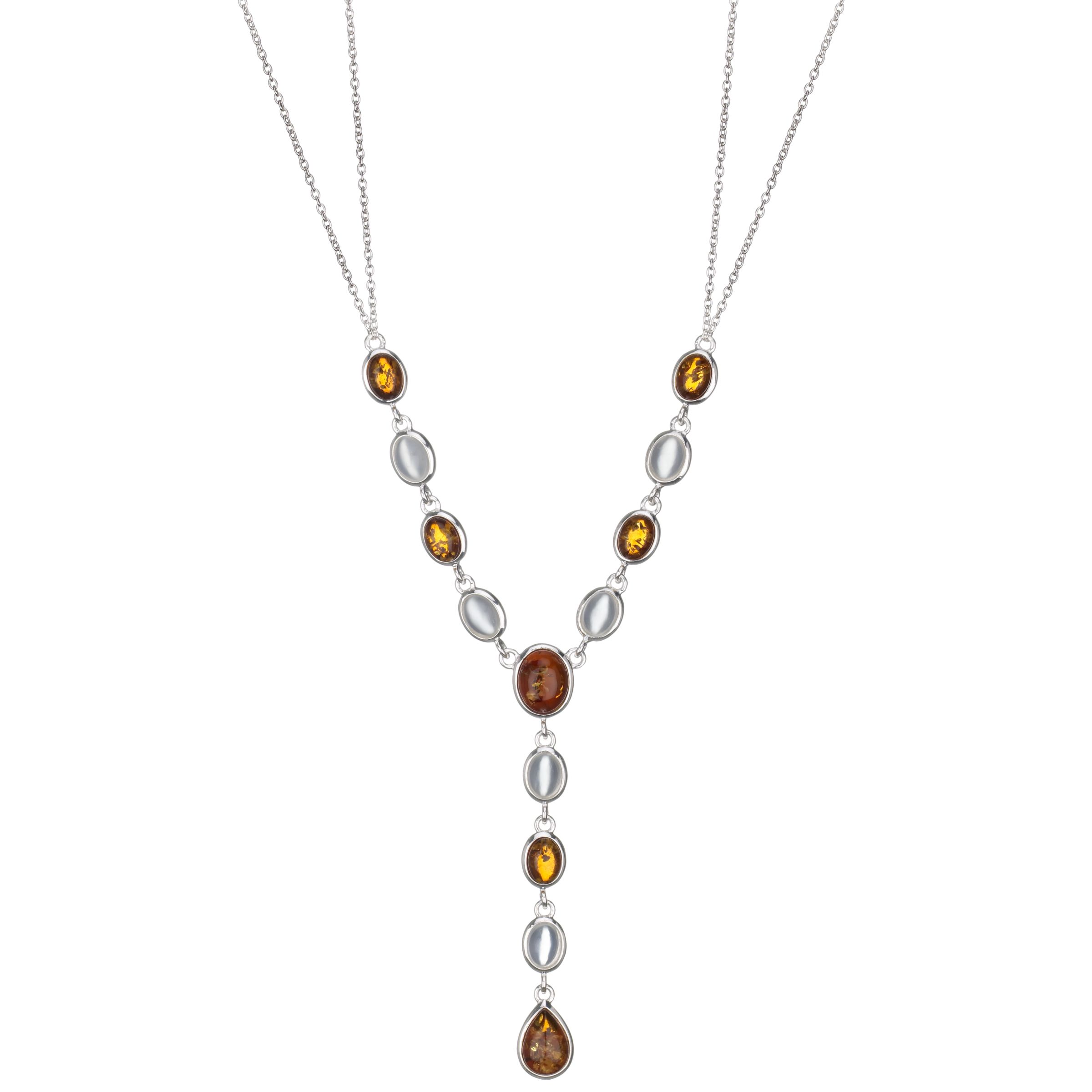 Goldmajor Silver Amber & Moonstone Oval Stone Necklace
