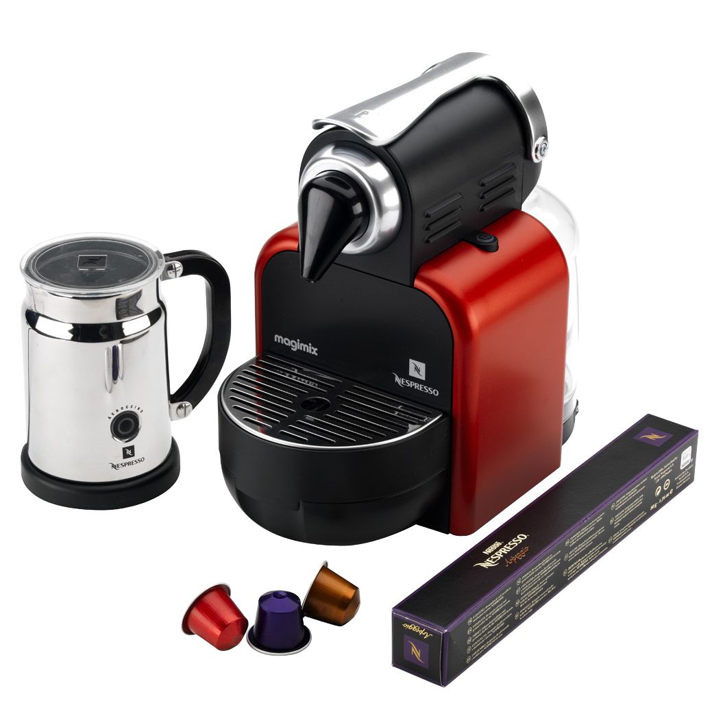 Magimix M100 Automatic Nespresso Coffee Maker and Aeroccino Red