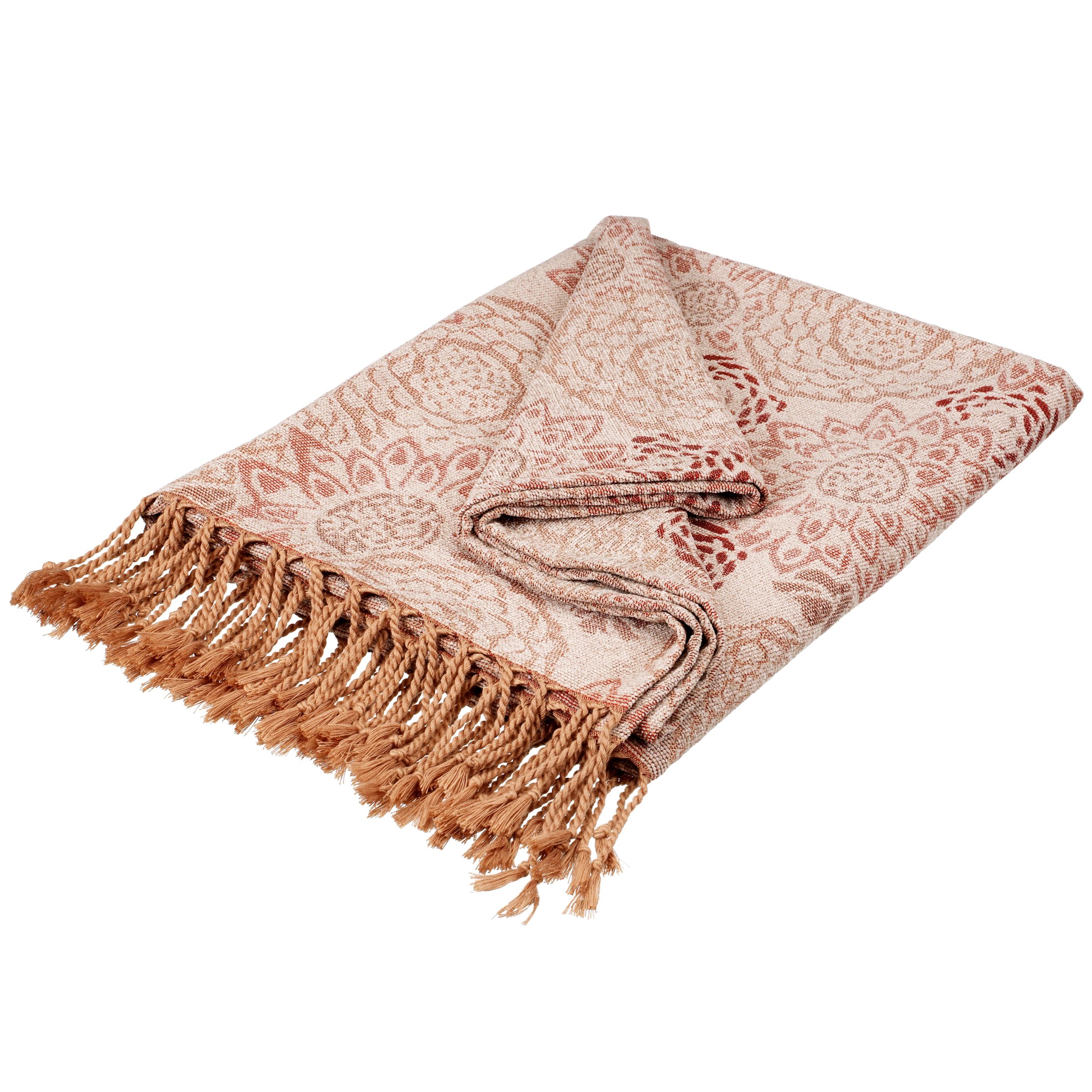 John Lewis Floral Throw, Terracotta