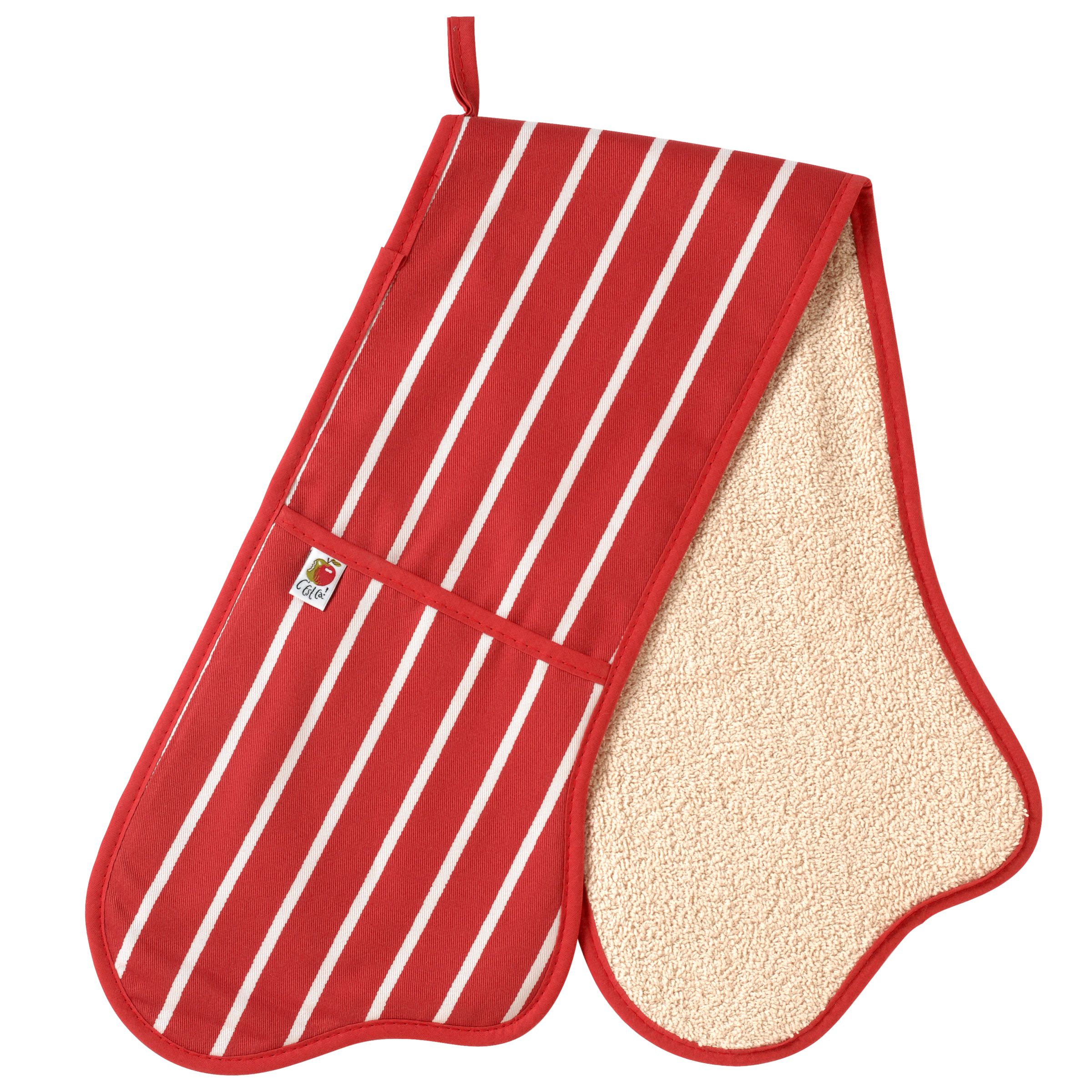 John Lewis Butchers Stripe Double Oven Glove Red