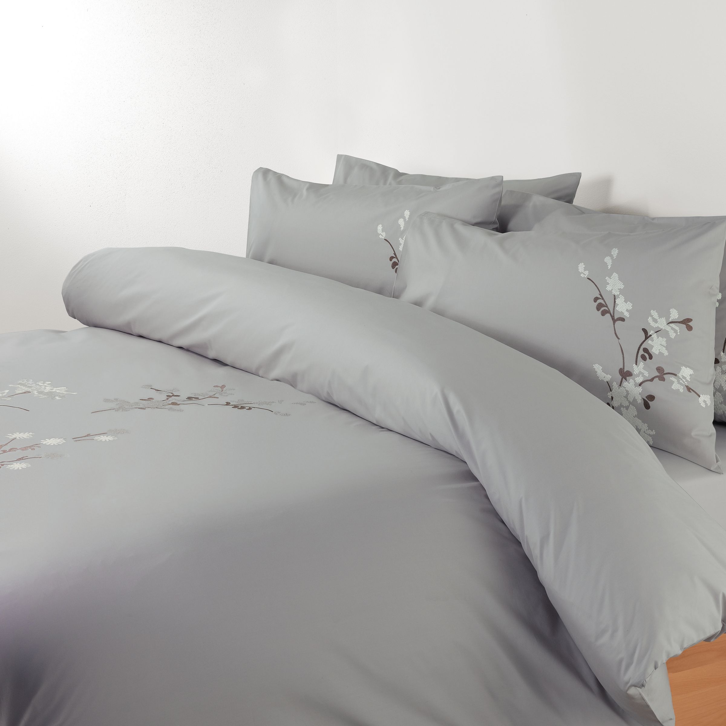 John Lewis Cross Stitch Flowers Standard Pillowcase, Grey