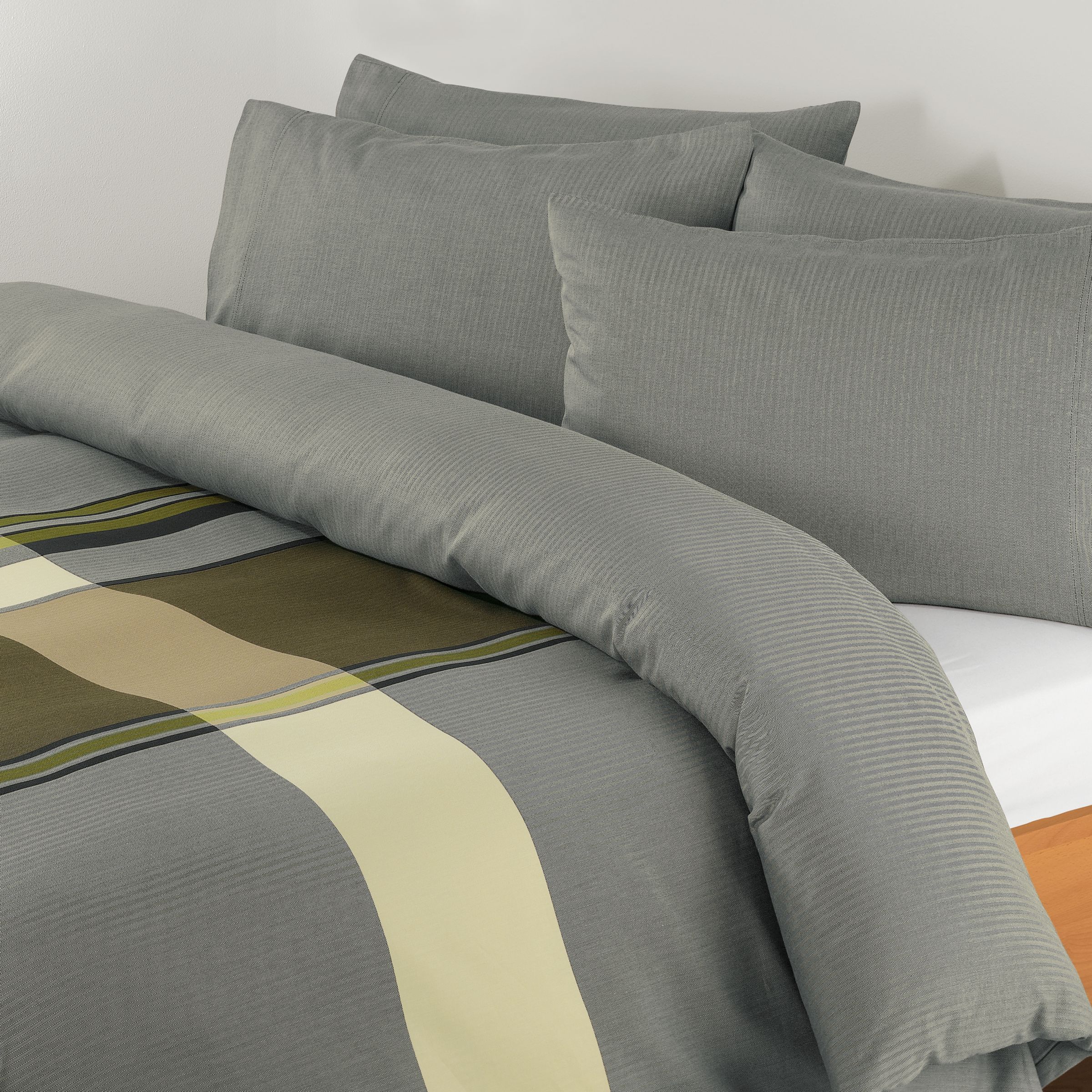 John Lewis Jacquard Stripe Standard Pillowcase, Grey / Yellow