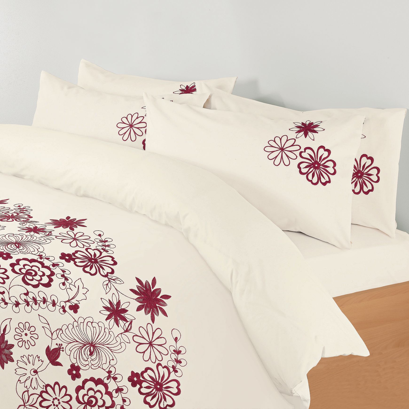 John Lewis Winter Flower Standard Pillowcase, Oyster / Red