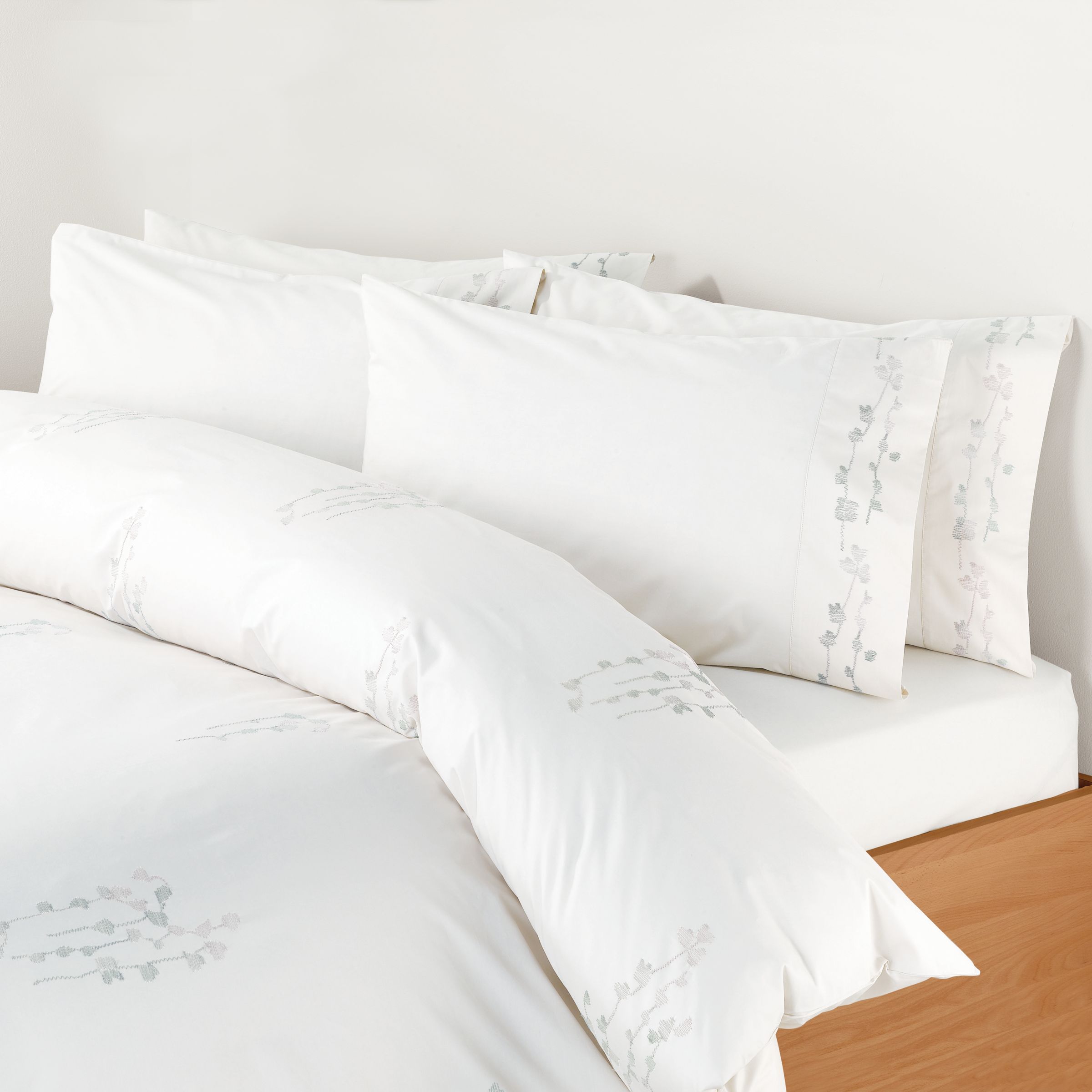 John Lewis Organic Embroidered Standard Pillowcase, White / Lilac