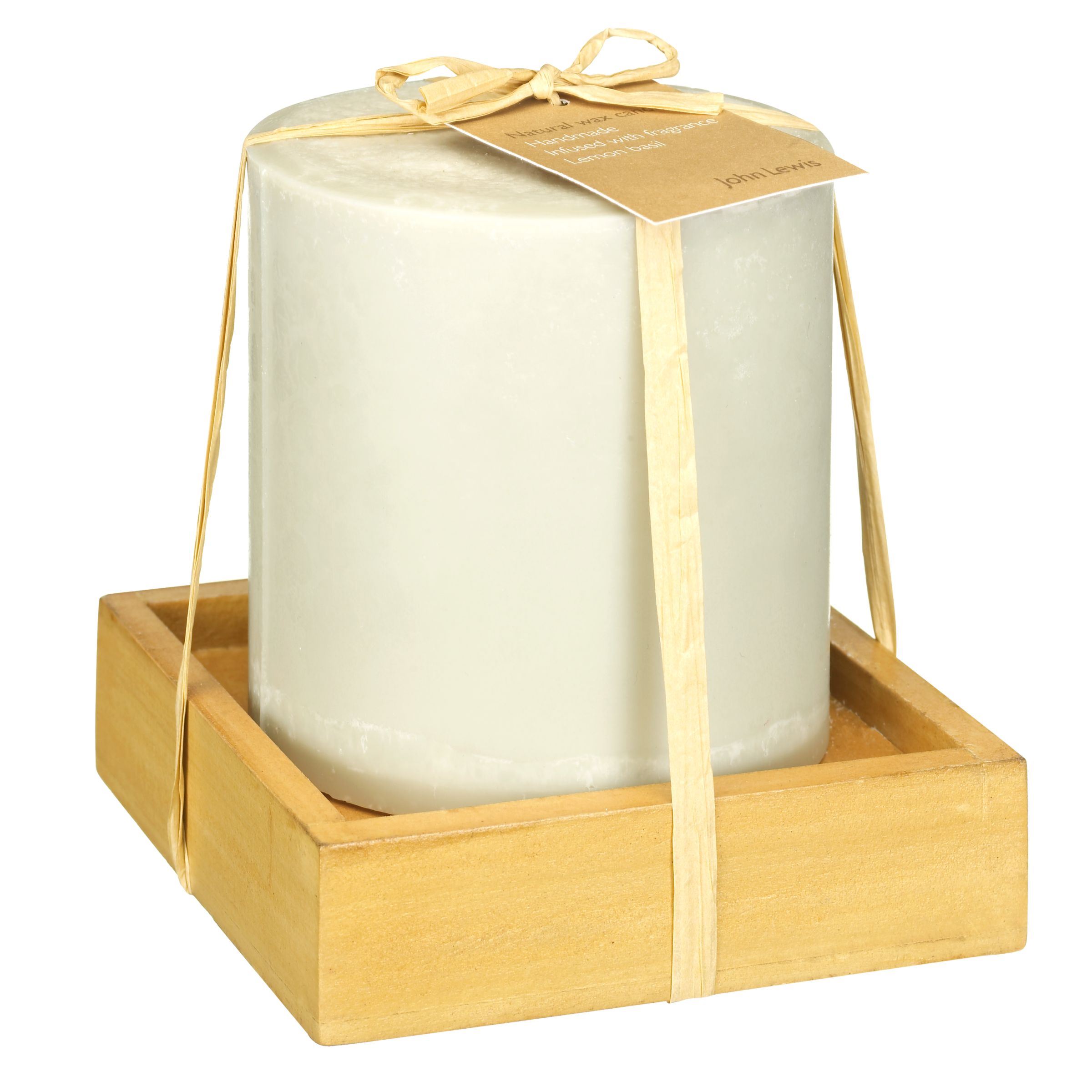 Natural Wax PIllar Candle And Stand Lemon basil