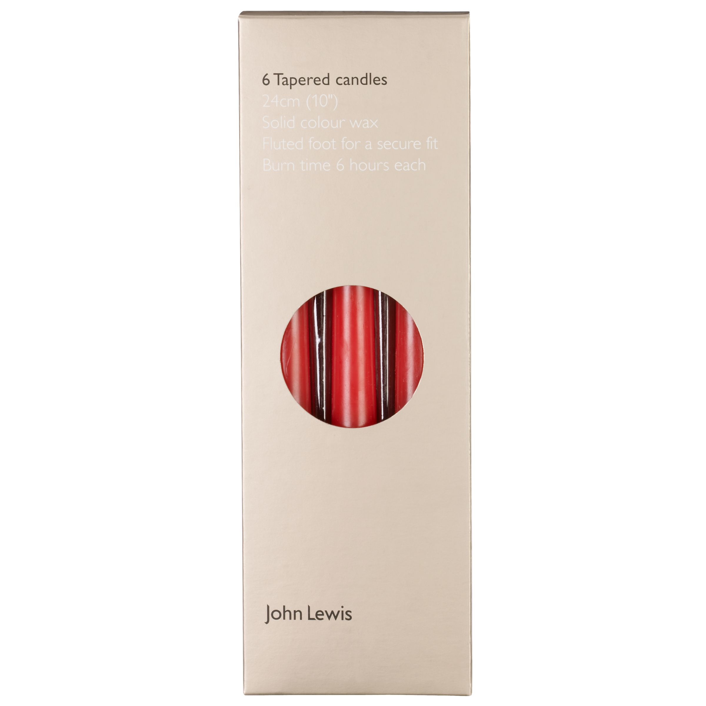 John Lewis Metallic Candles, Red, Pack of 6