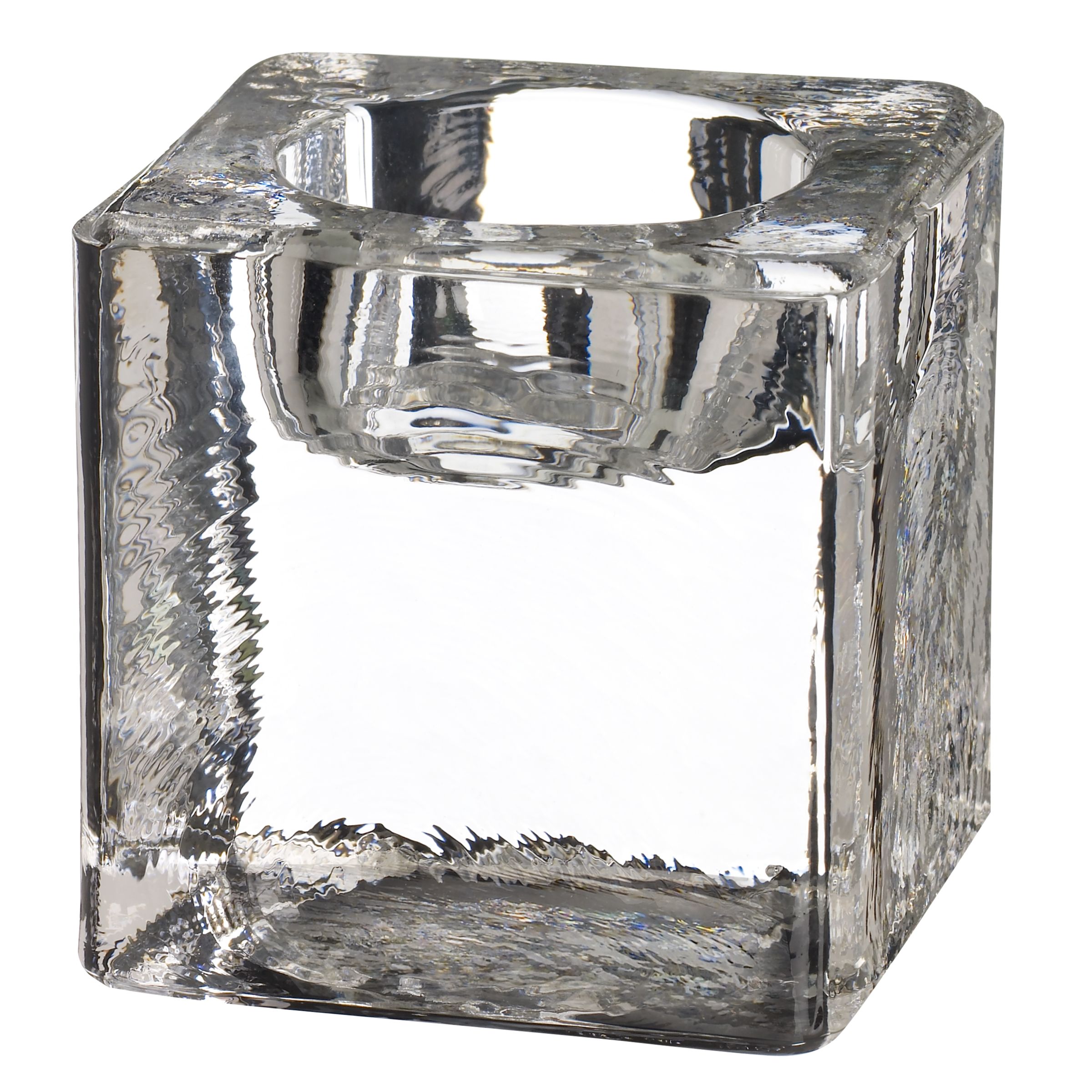 John Lewis Square Tea Light Holder, Clear Glass, Large