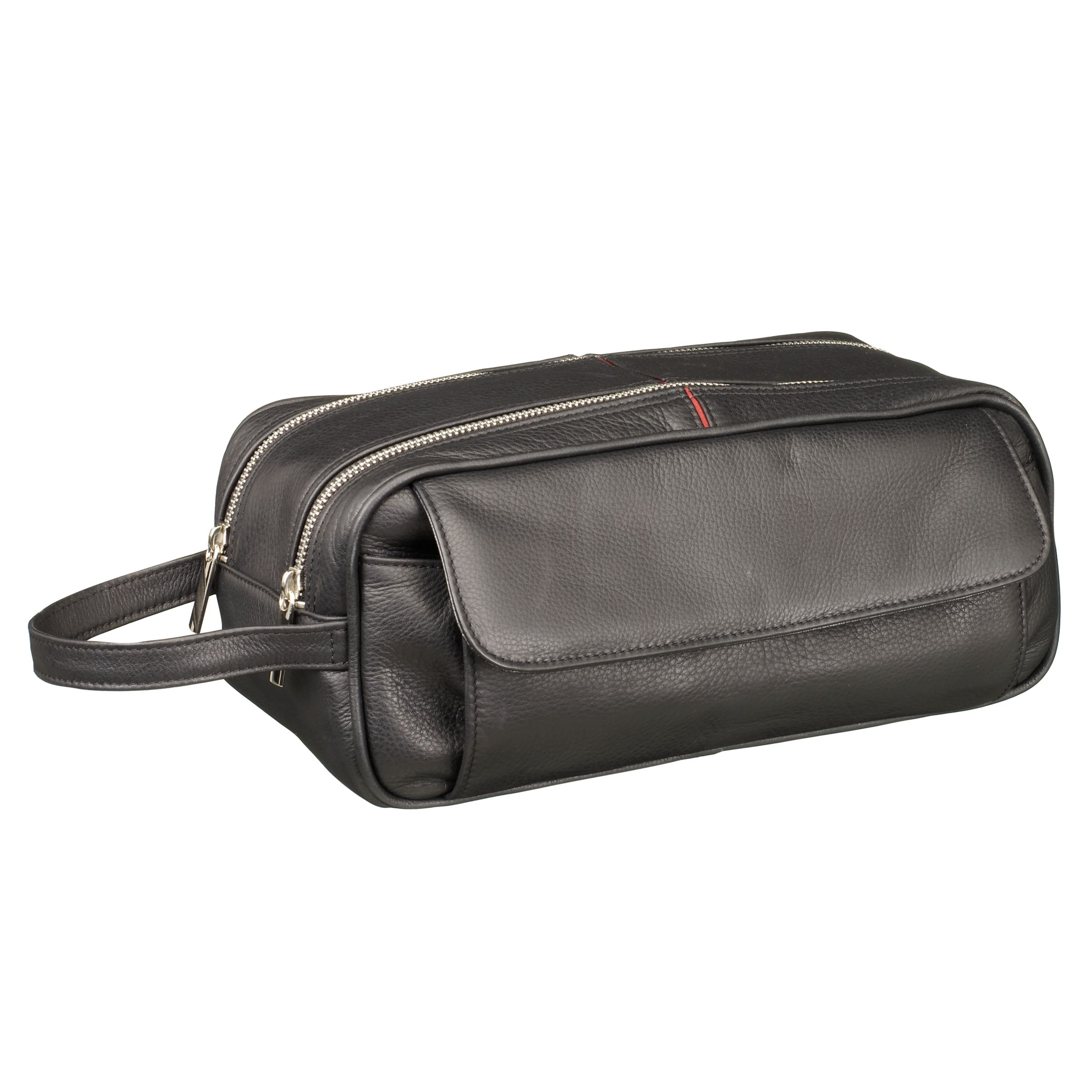 John Lewis Leather Double Zip Wash Bag Black