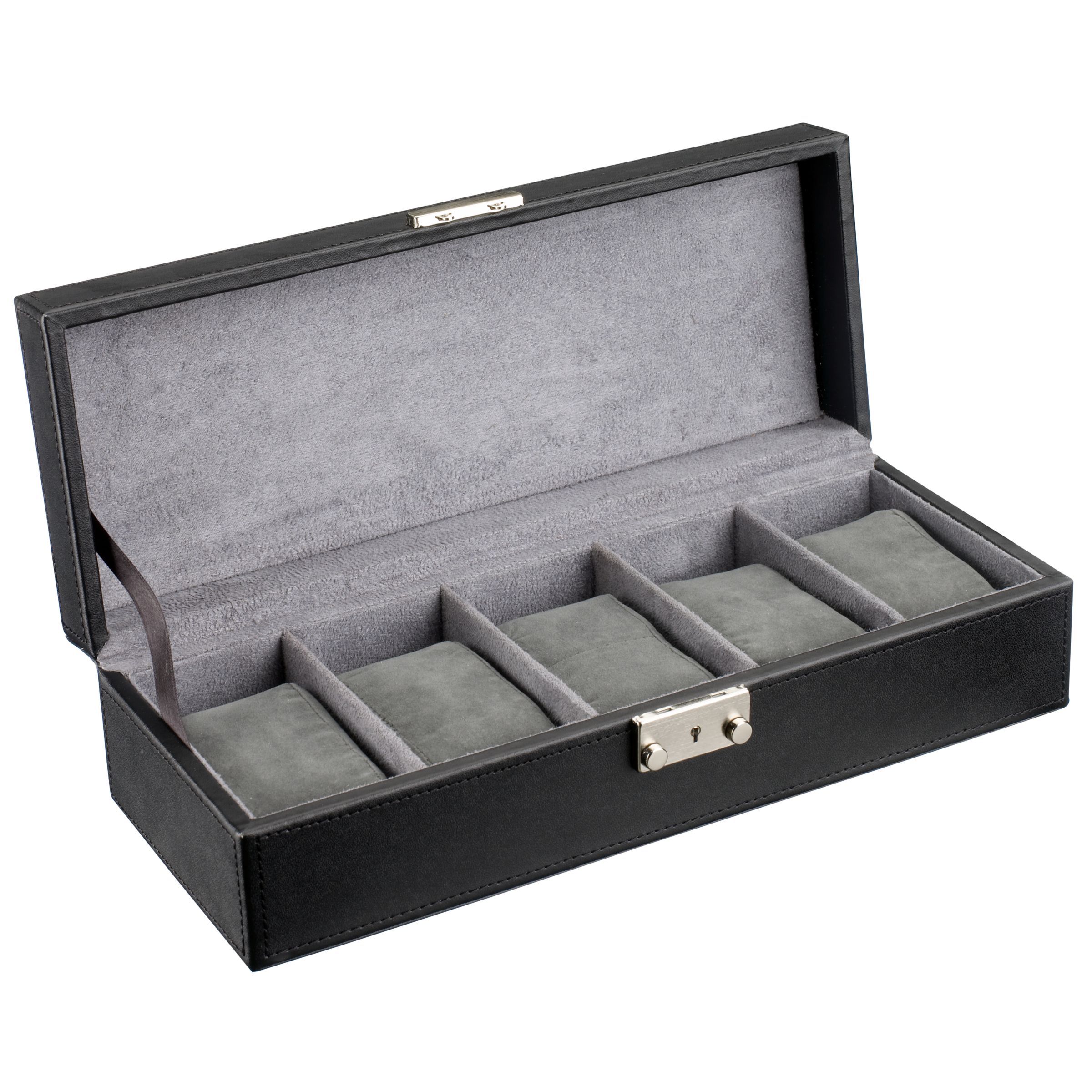 Geneva Leather 5-Piece Watch Box, Black