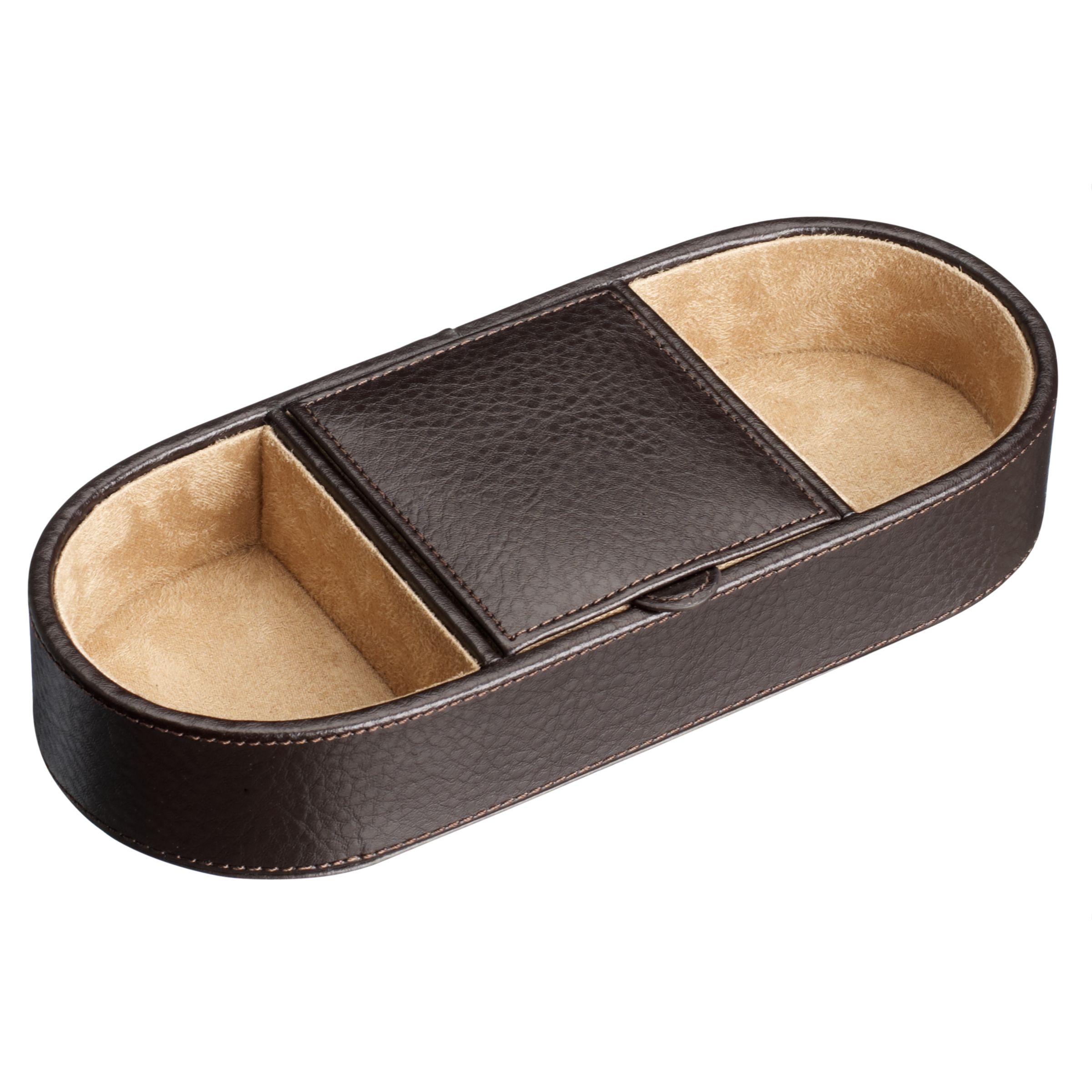 John Lewis Geneva Leather Oval Change Tray, Brown