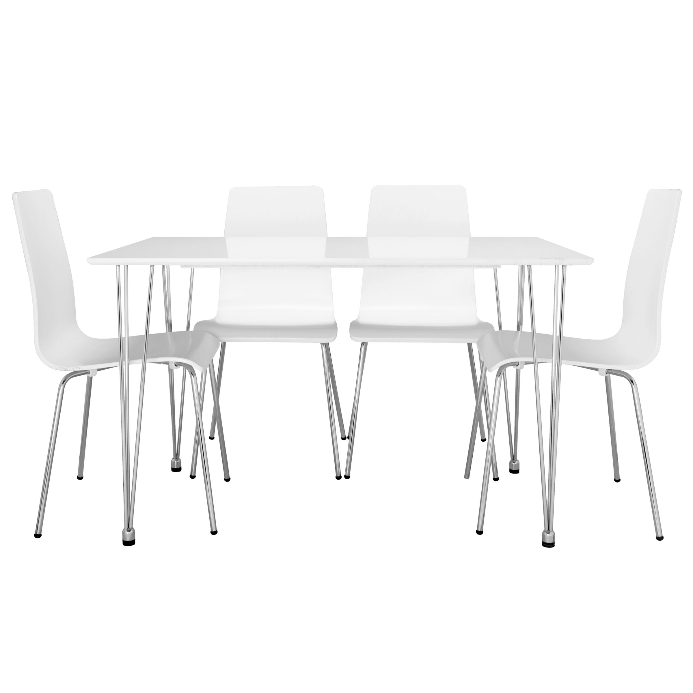 John Lewis Jasper Table and 4 Chairs Set, White/Chrome at John Lewis