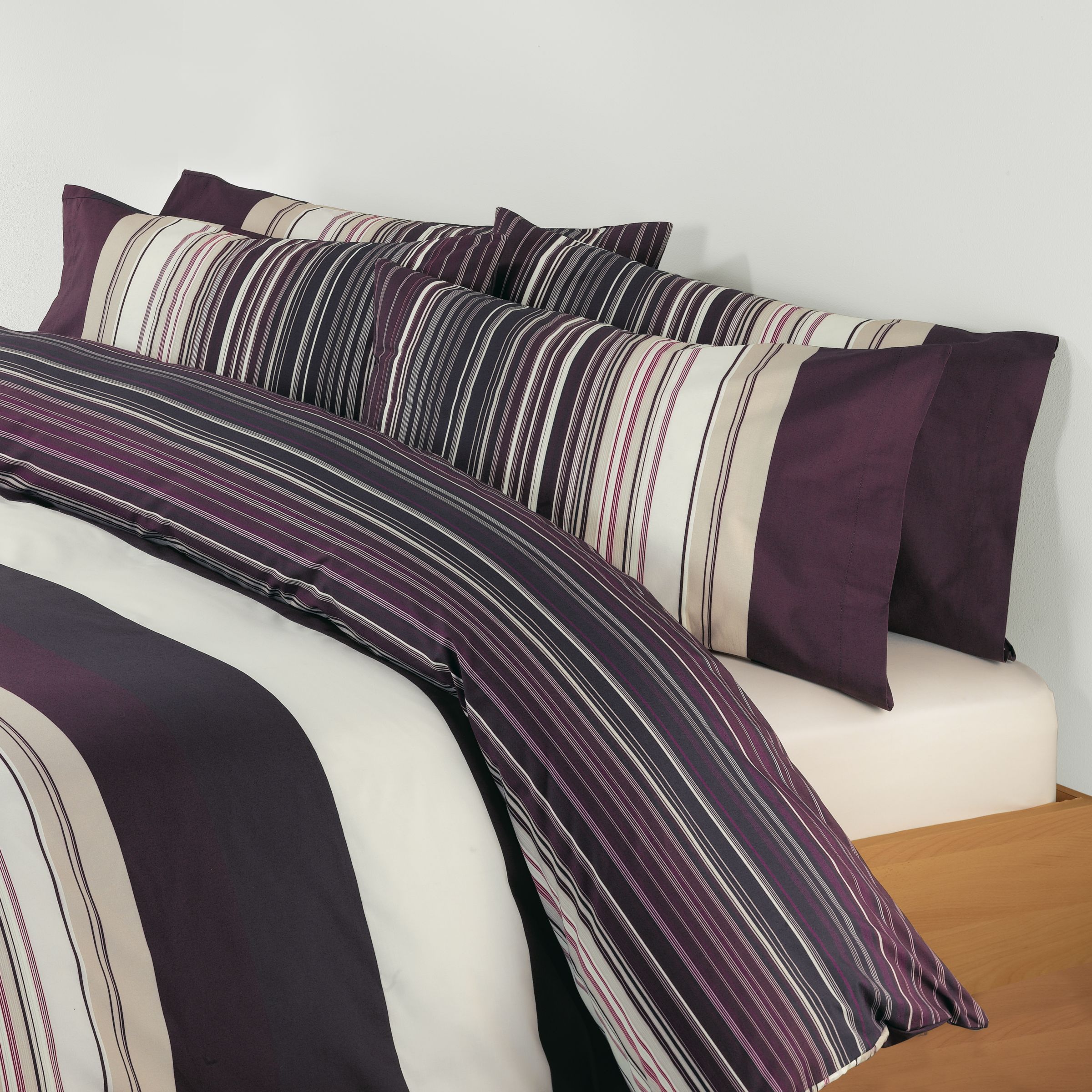 John Lewis Stripes Standard Pillowcase, Mulberry / Fig