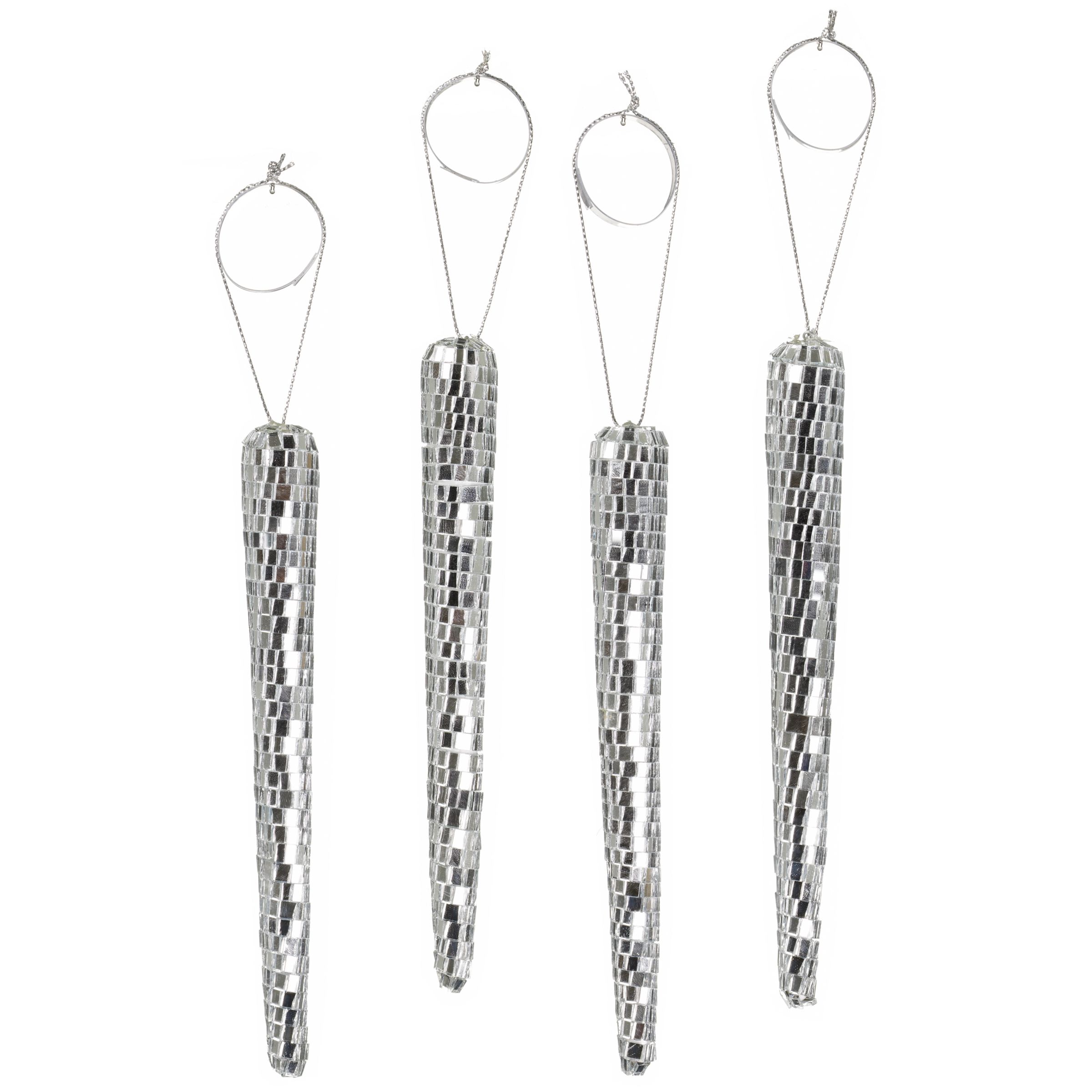 Disco Drop Christmas Tree Decorations, Set of 4, Silver, Small