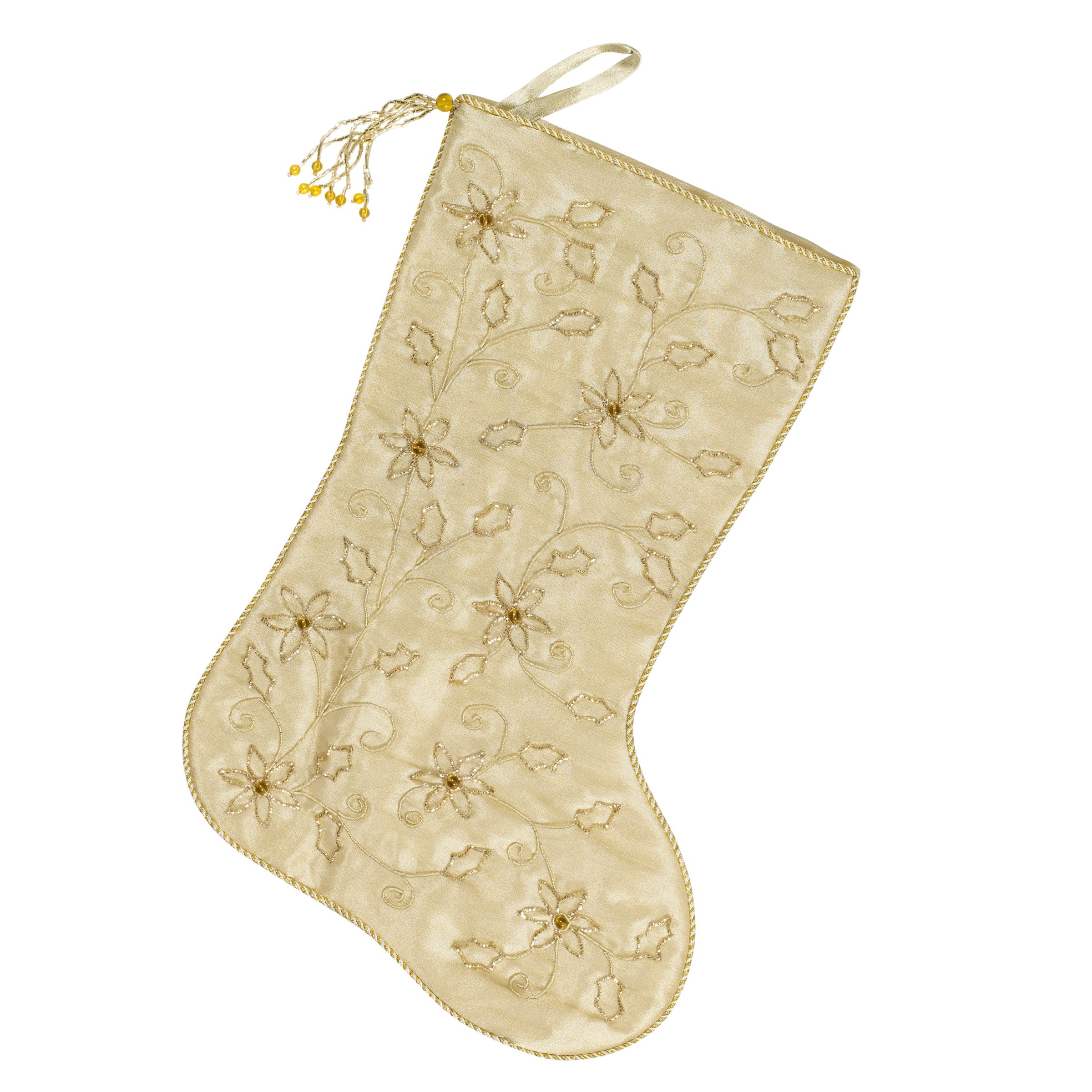 Gold Holly Christmas Stocking