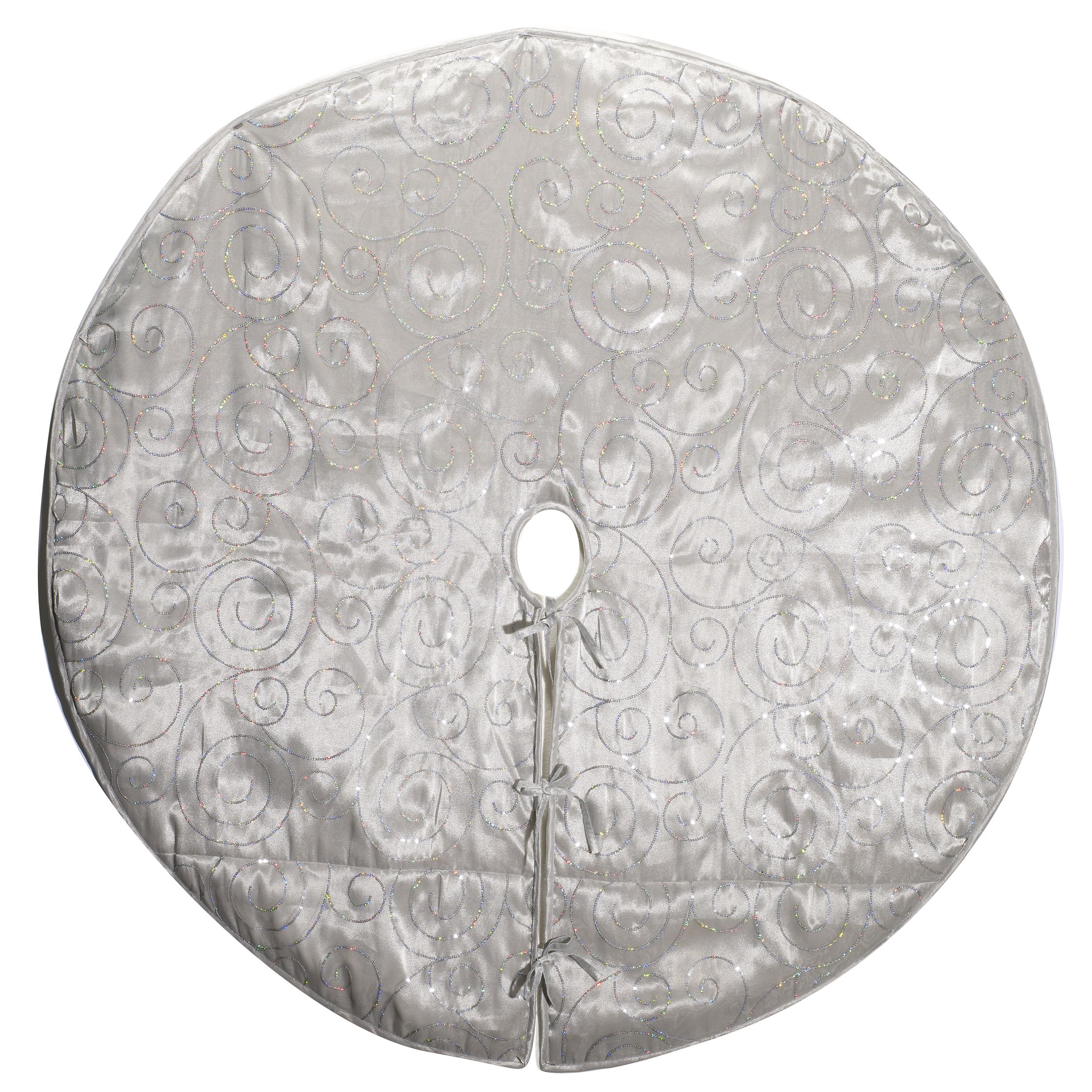 Sequin Swirl Christmas Tree Skirt, Silver, Dia. 125cm