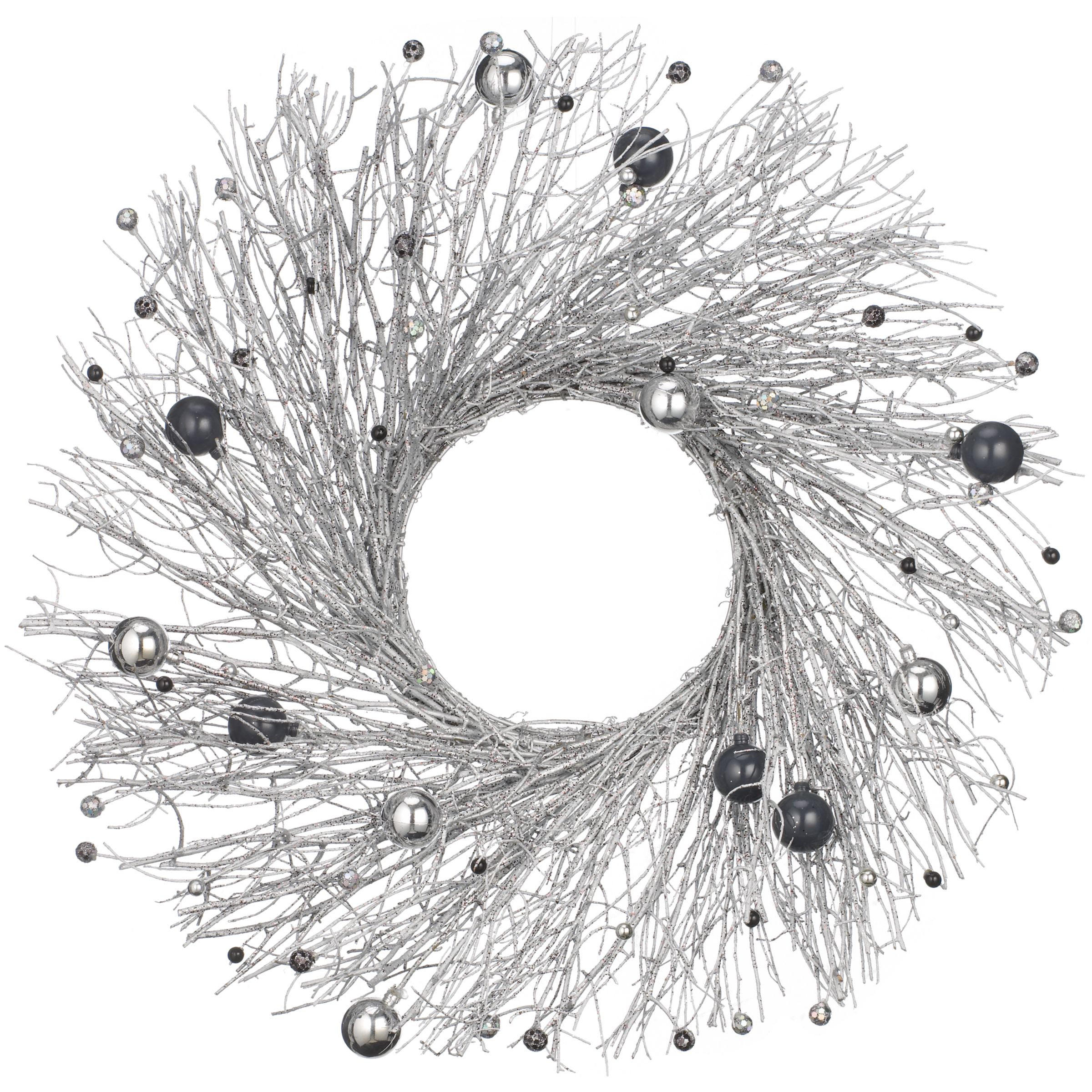 John Lewis Twig & Bauble Wreath, Silver