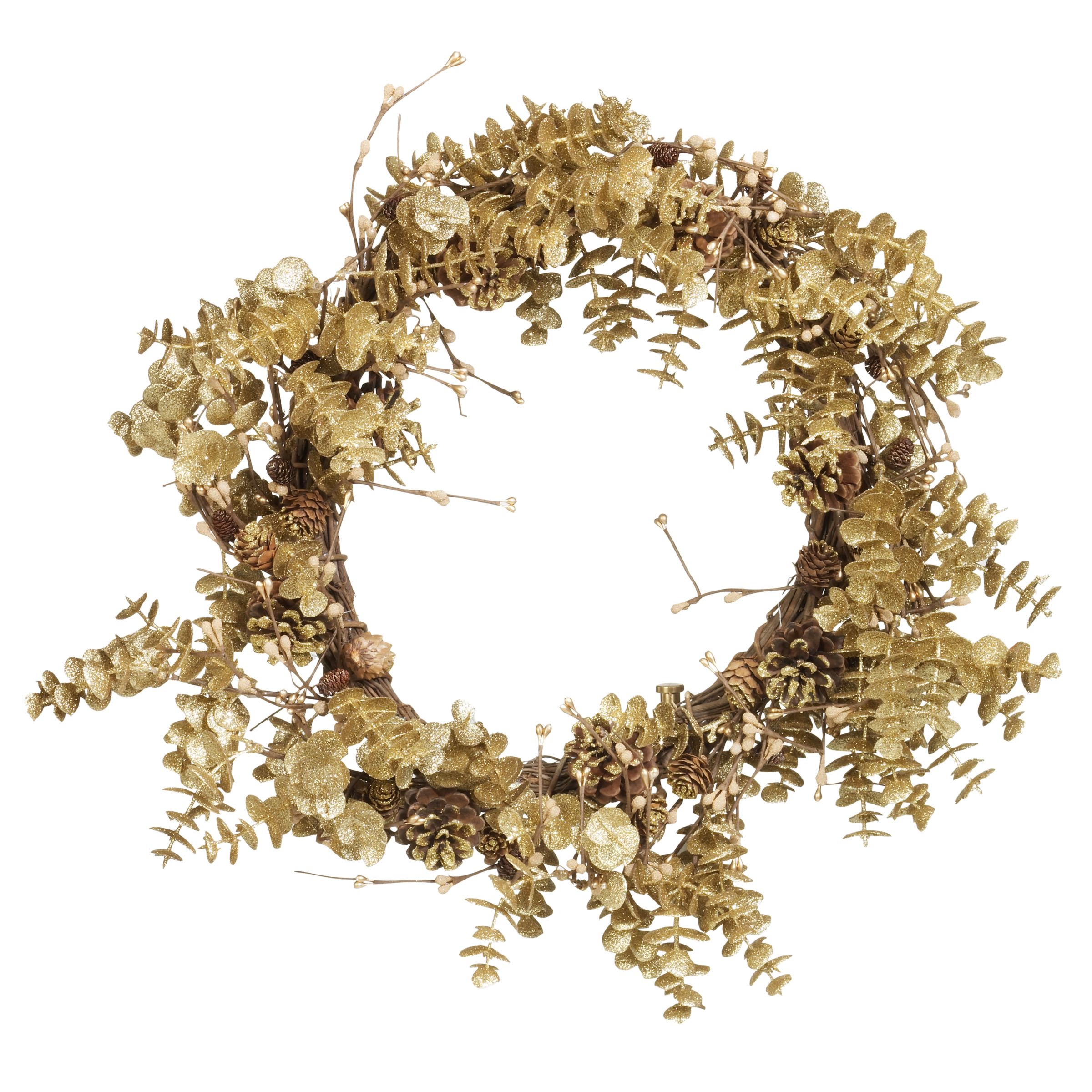 John Lewis Glitter Leaf & Pine Wreath, Gold