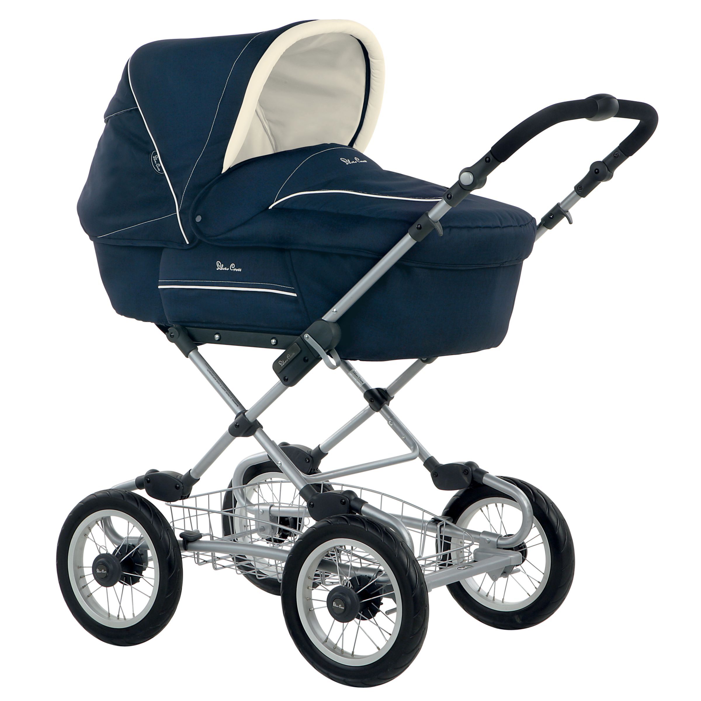 navy blue silver cross dolls pram