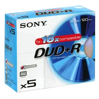 Sony DVD+R Discs, 5DPR120AS16, Pack of 5