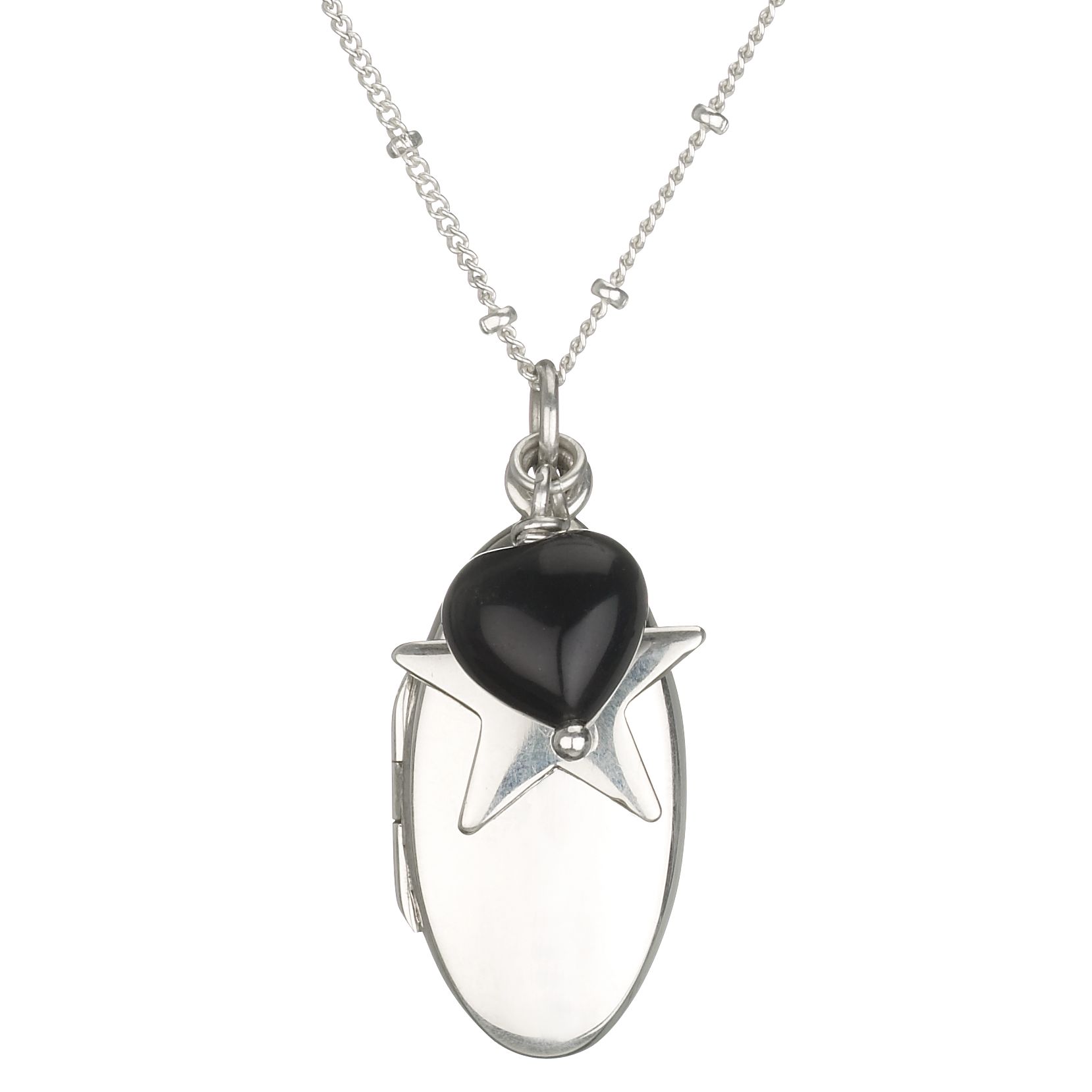 Martick Silver Oval Star Locket and Onyx Pendant, MJ1596