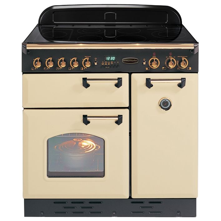 Rangemaster Classic 90 Electric Induction Range Cooker CreamBrass Trim