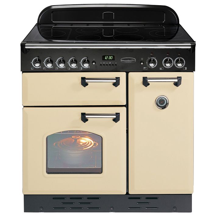 Rangemaster Classic 90 Electric Induction Range Cooker, Cream/Chrome Trim