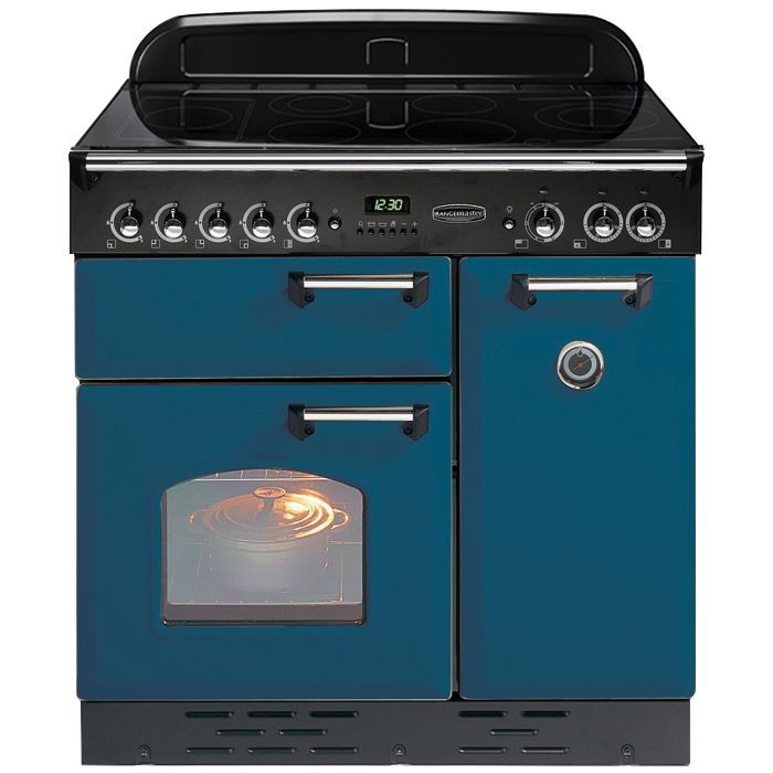 Rangemaster Classic 90 Electric Induction Range Cooker, Blue/Chrome Trim at John Lewis