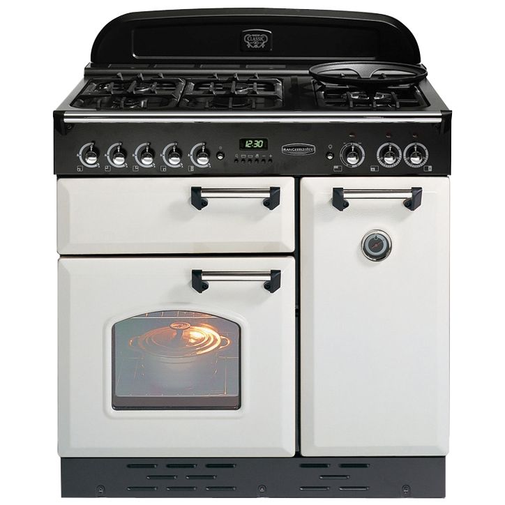Rangemaster Classic 90 Gas Range Cooker Natural Gas WhiteChrome Trim