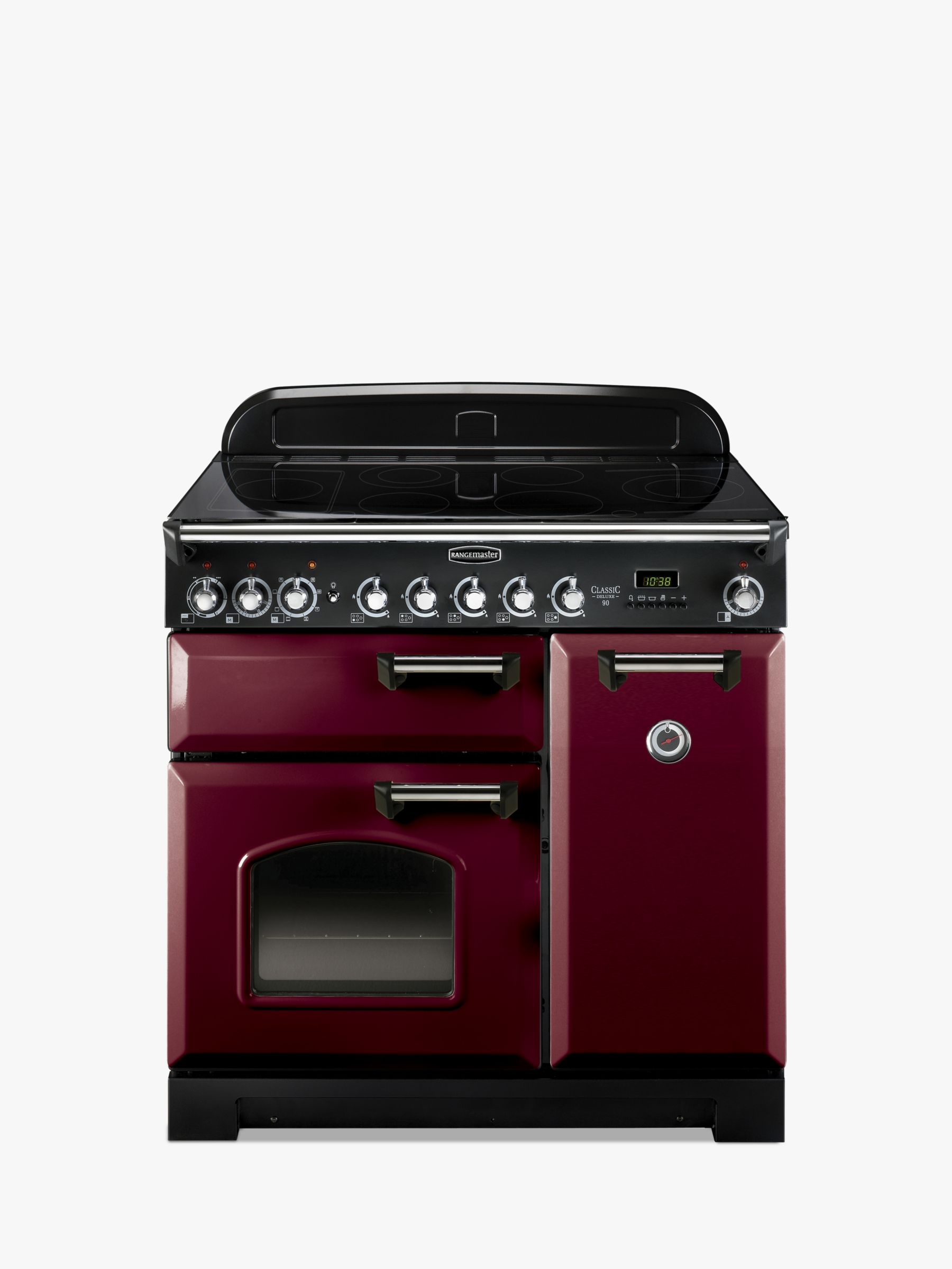 Rangemaster Classic Deluxe 90 Electric Range Cooker, Cranberry/Chrome Trim at John Lewis