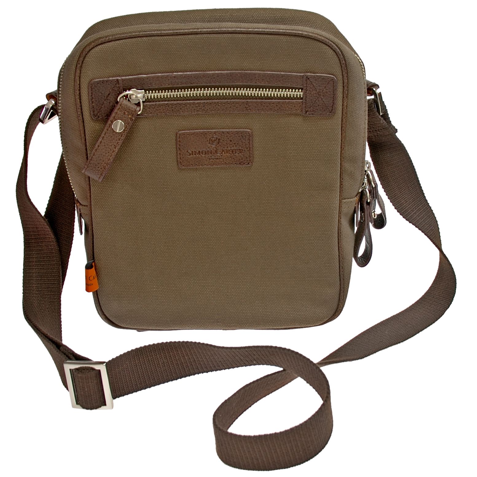 Simon Carter Bexhill Cavnas/Leather Reporter Bag, Brown