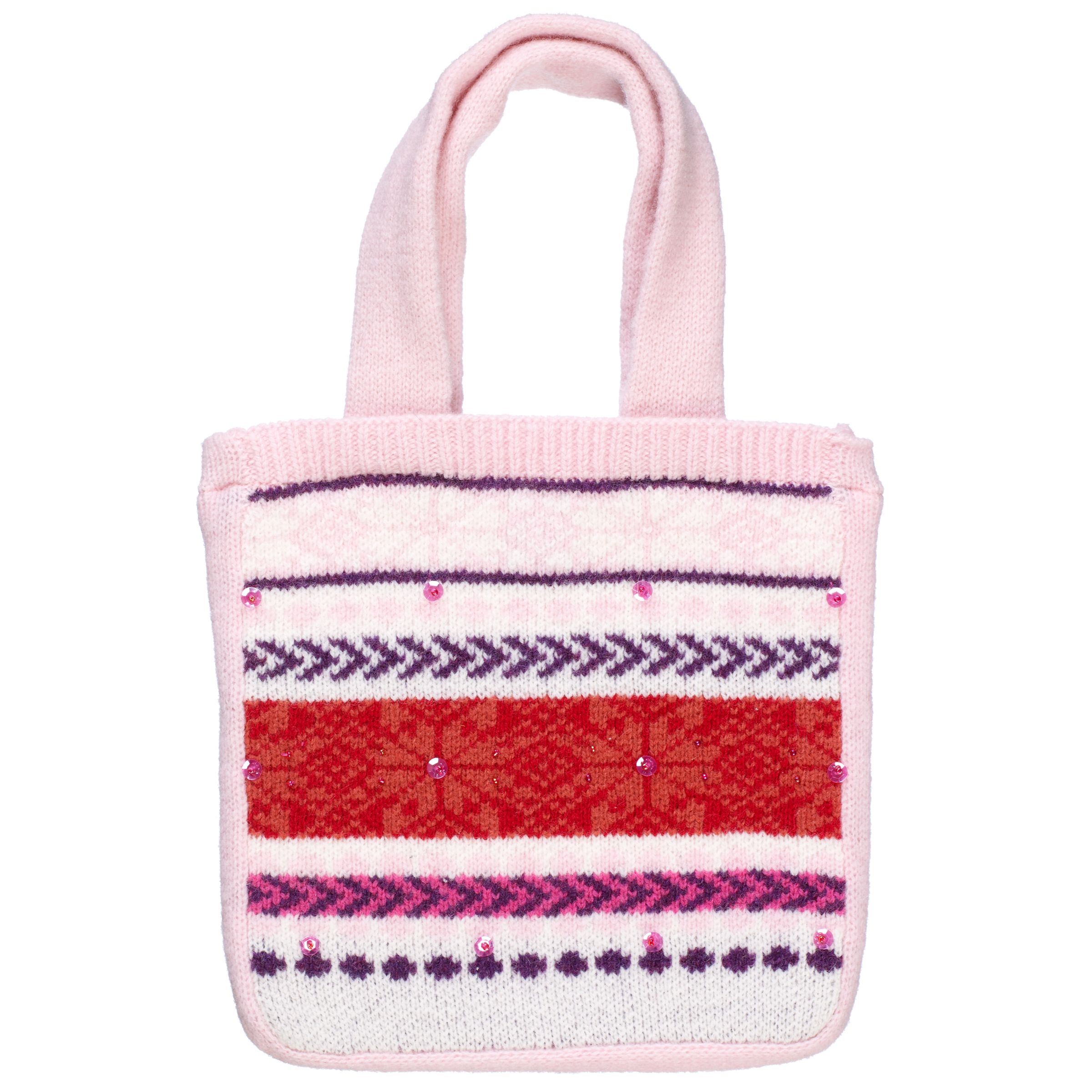 John Lewis Fair Isle Knit Bag PinkRed