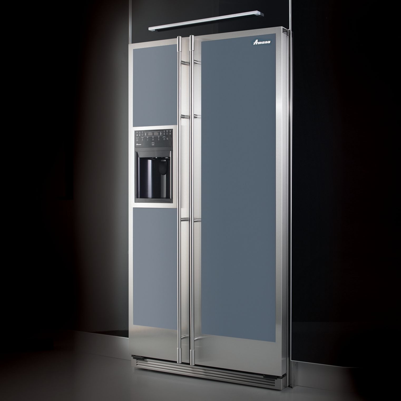 Amana Reflection 228DIRG Side-by-Side Fridge Freezer, Grey Glass