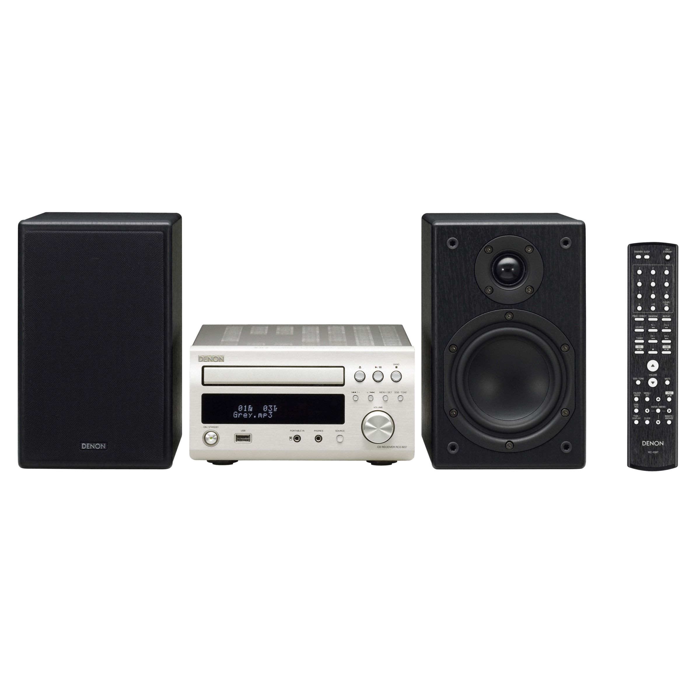 Denon DM37 DAB Micro System, Silver at John Lewis