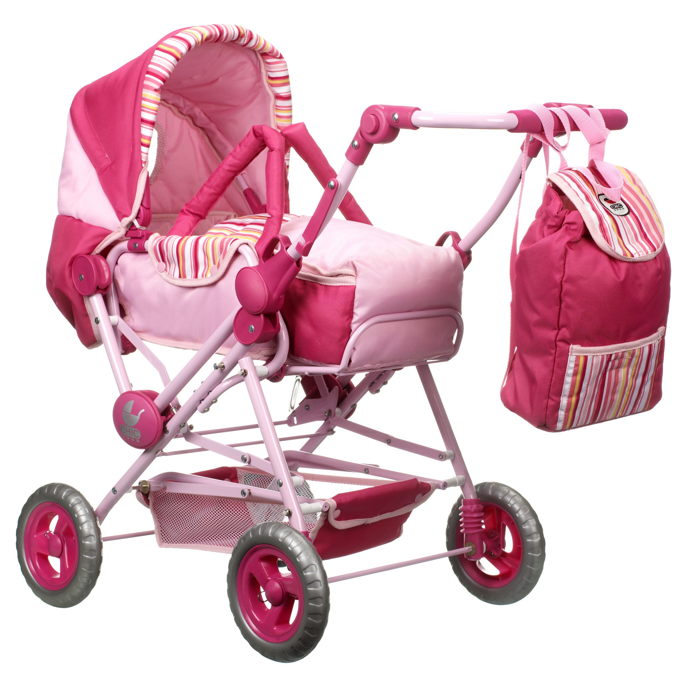John Lewis Deluxe Combi Dolls Pram Pink Stripe