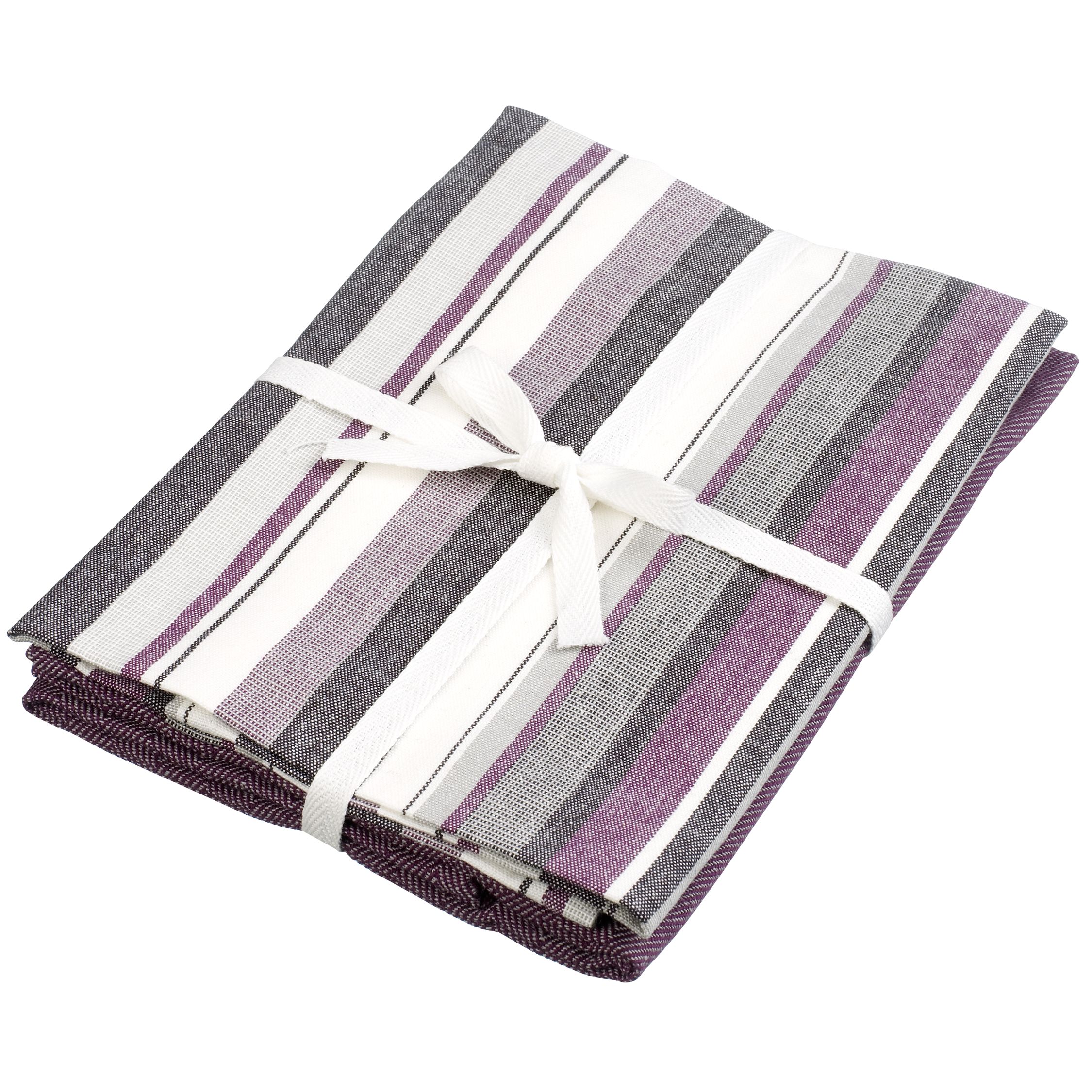 John Lewis Herringbone Tea Towels, Black / Fig