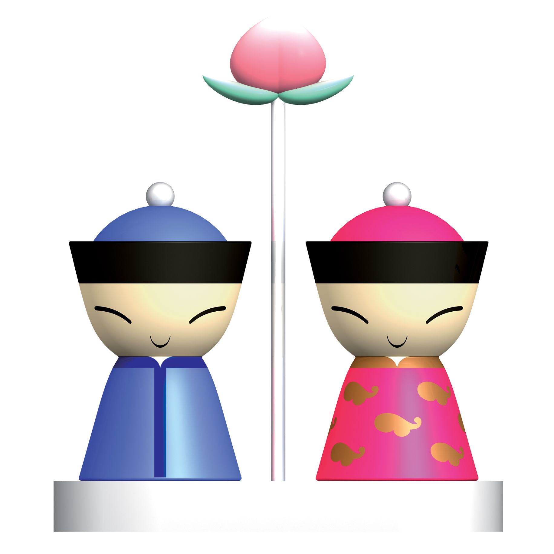Alessi Mr and Mrs Chin Salt and Pepper Set Blue Red