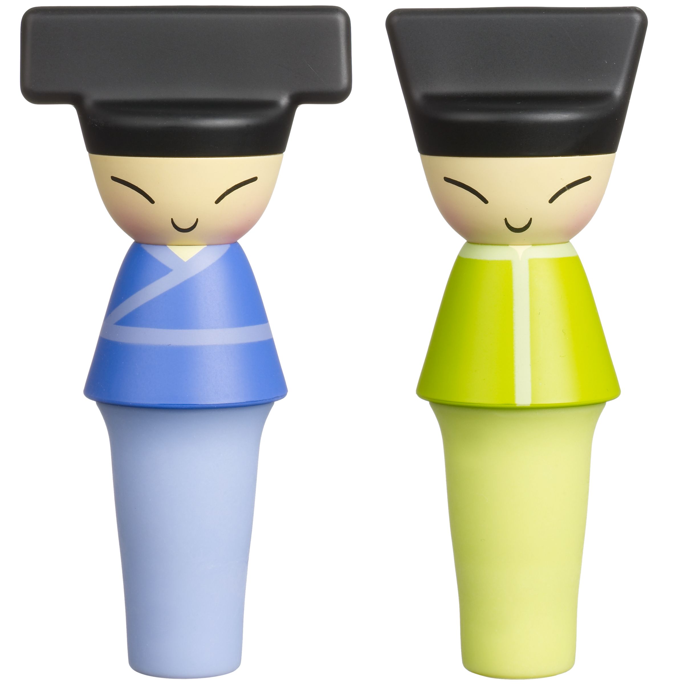 Alessi King and Queen Chin Bottle Stoppers Green Blue